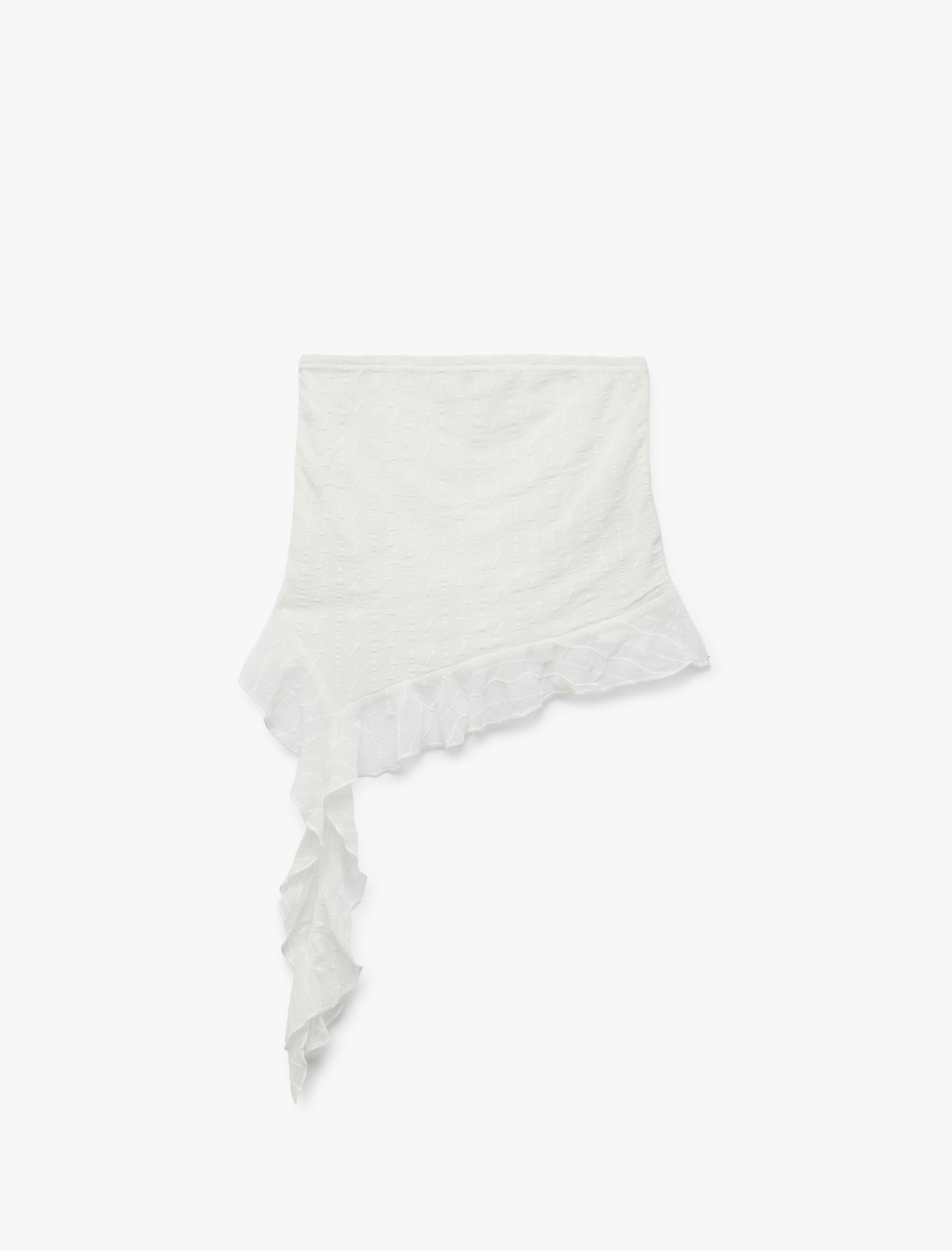   Fırfır Detaylı Asimetrik Dantelli Straplez Crop Bluz