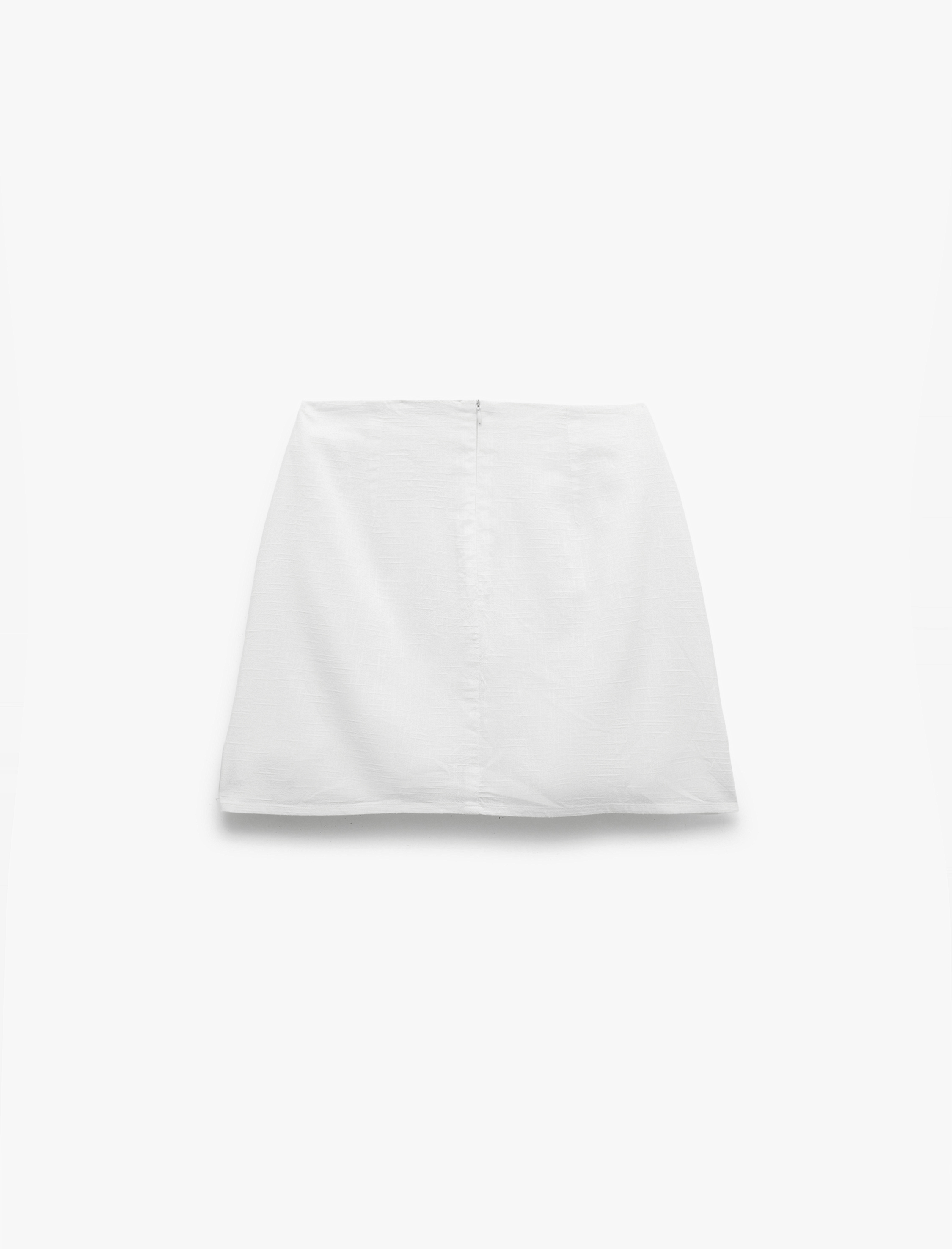   Astarlı Pamuk-Viskon Karışımlı Boncuk İşlemeli Brodeli Dantelli Mini Etek