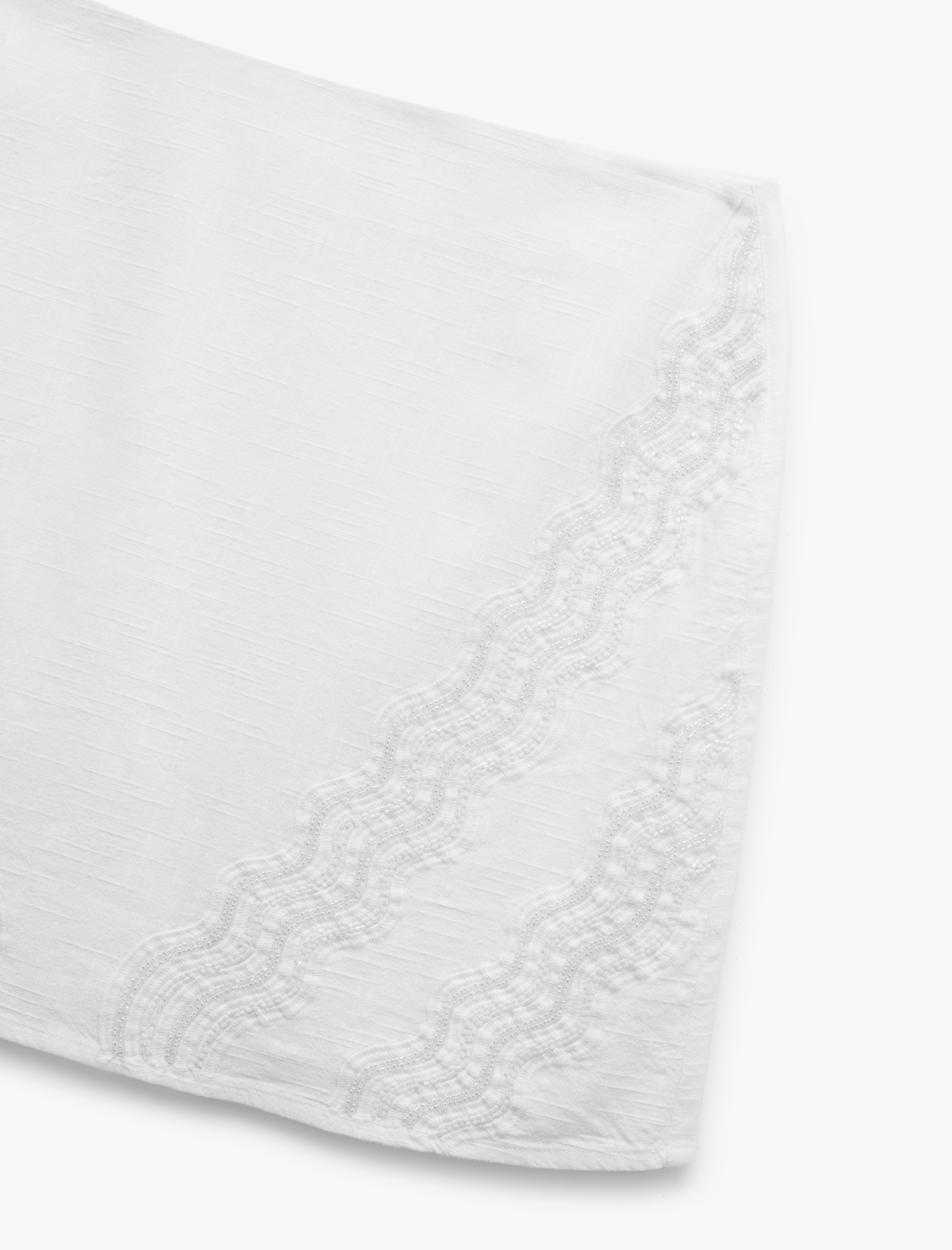   Astarlı Pamuk-Viskon Karışımlı Boncuk İşlemeli Brodeli Dantelli Mini Etek