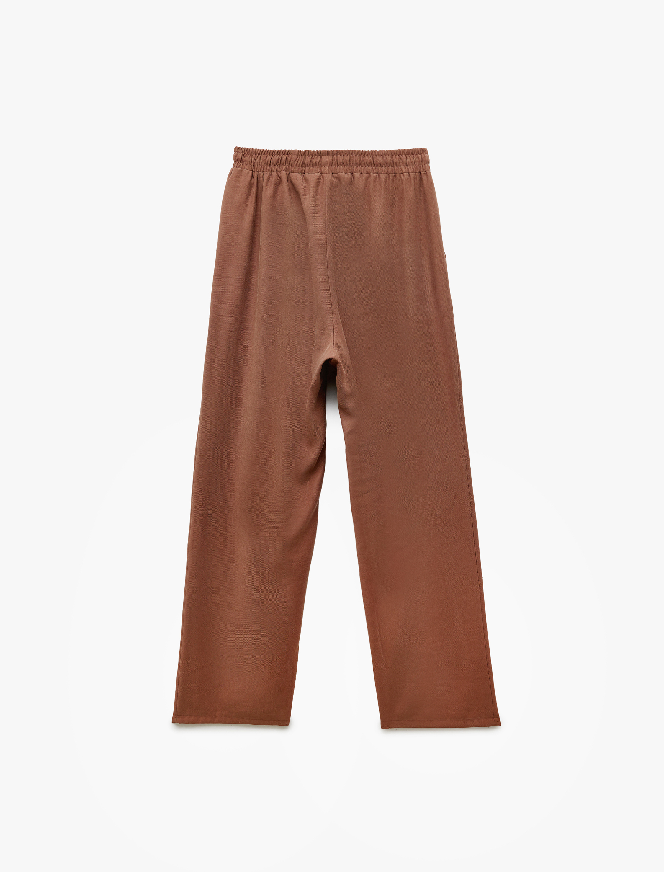   Beli Lastikli  Bağlama Detaylı Cepli Bol Paça Viskon Pantolon