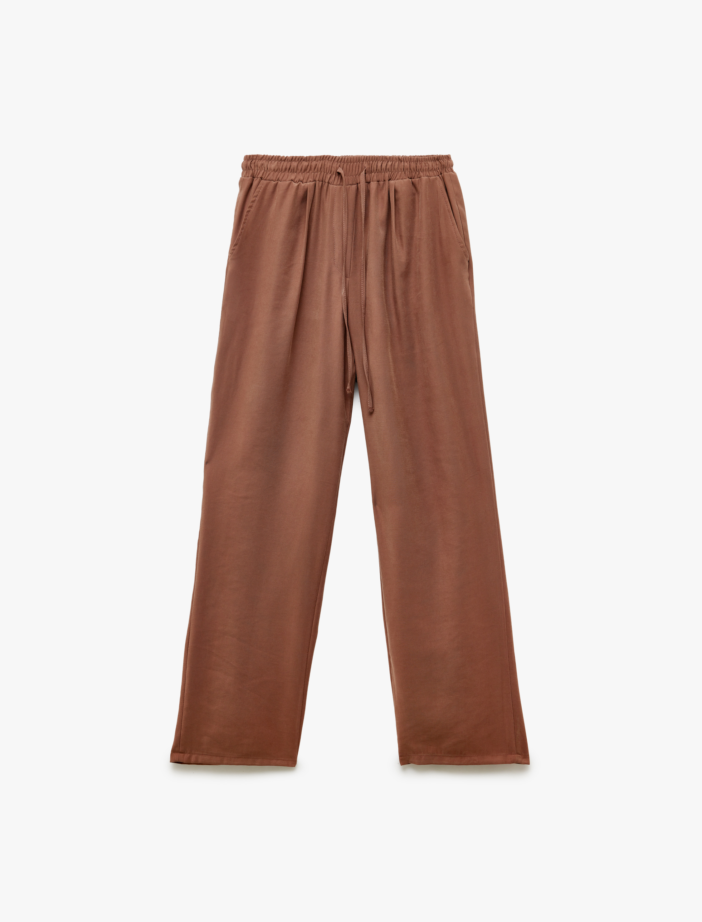   Beli Lastikli  Bağlama Detaylı Cepli Bol Paça Viskon Pantolon