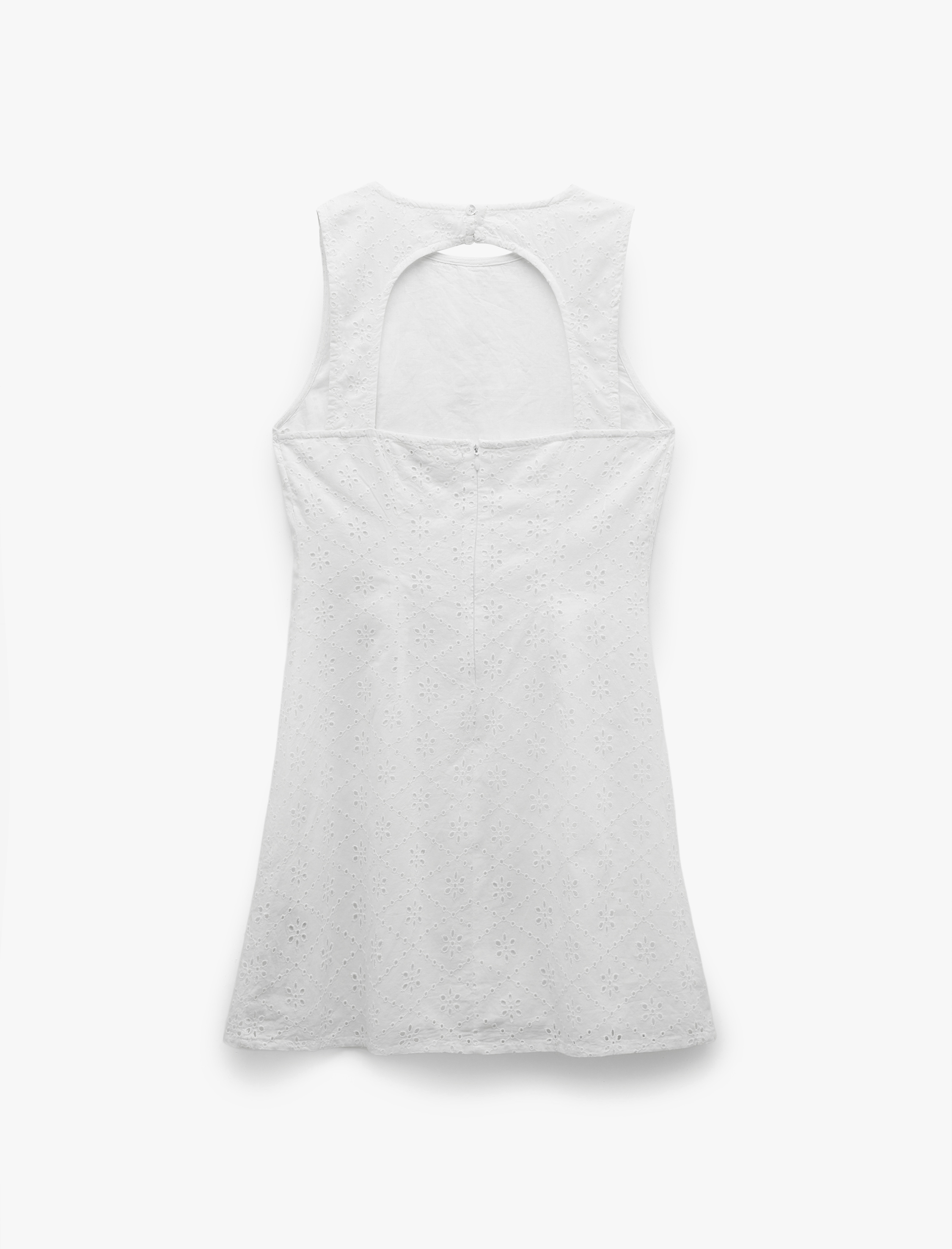   Astarlı Pamuklu Brodeli Fisto Detaylı Kolsuz Bisiklet Yaka Mini Elbise