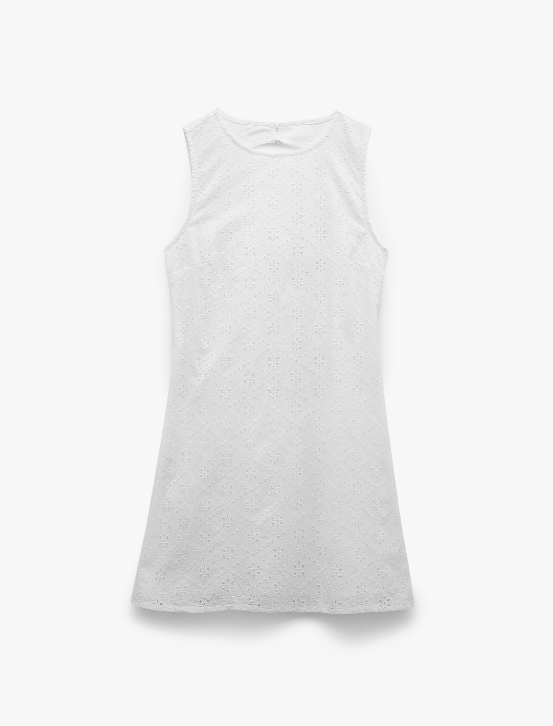   Astarlı Pamuklu Brodeli Fisto Detaylı Kolsuz Bisiklet Yaka Mini Elbise