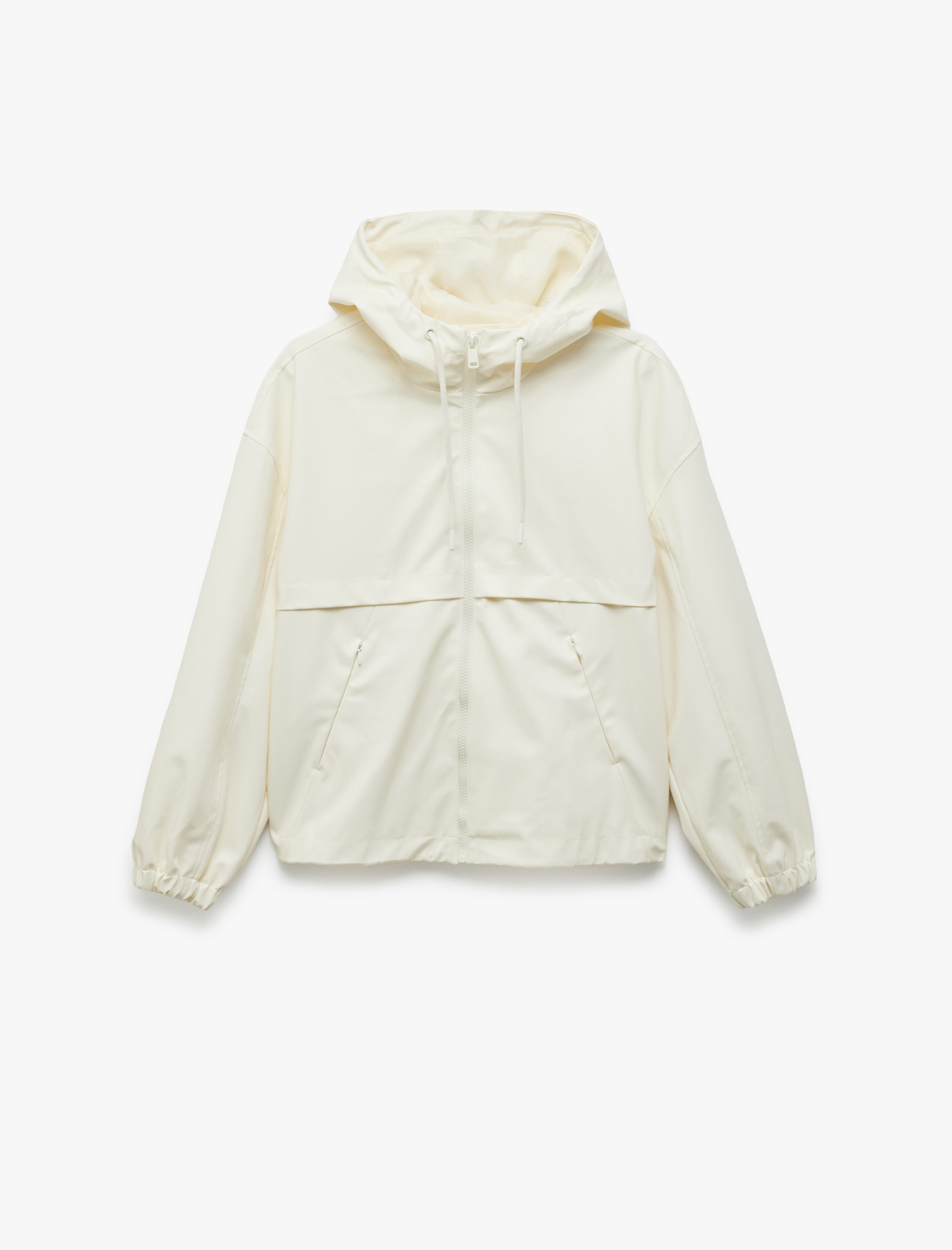   Kapüşonlu Uzun Kollu Fermuarlı Deri Görünümlü Yağmurluk