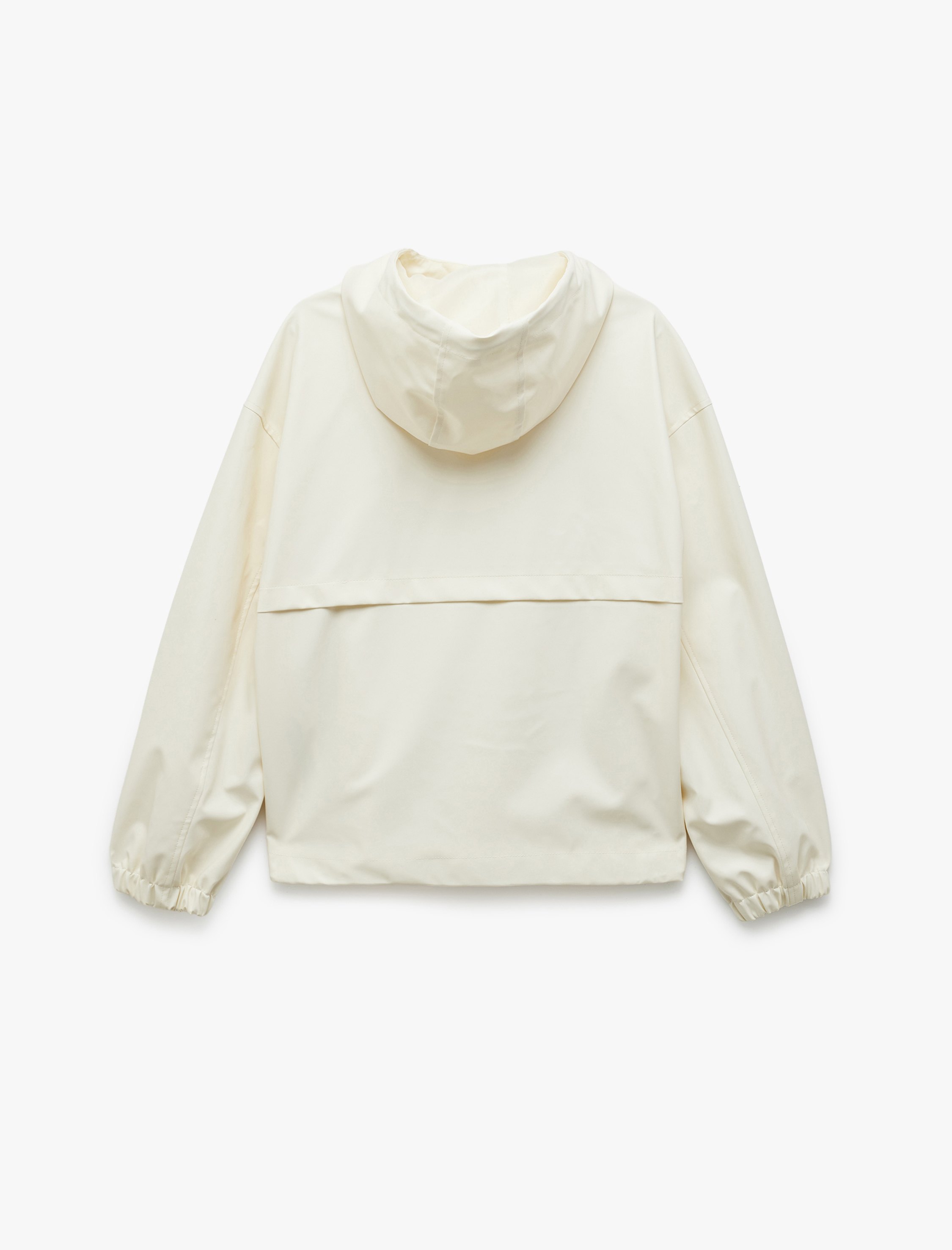   Kapüşonlu Uzun Kollu Fermuarlı Deri Görünümlü Yağmurluk