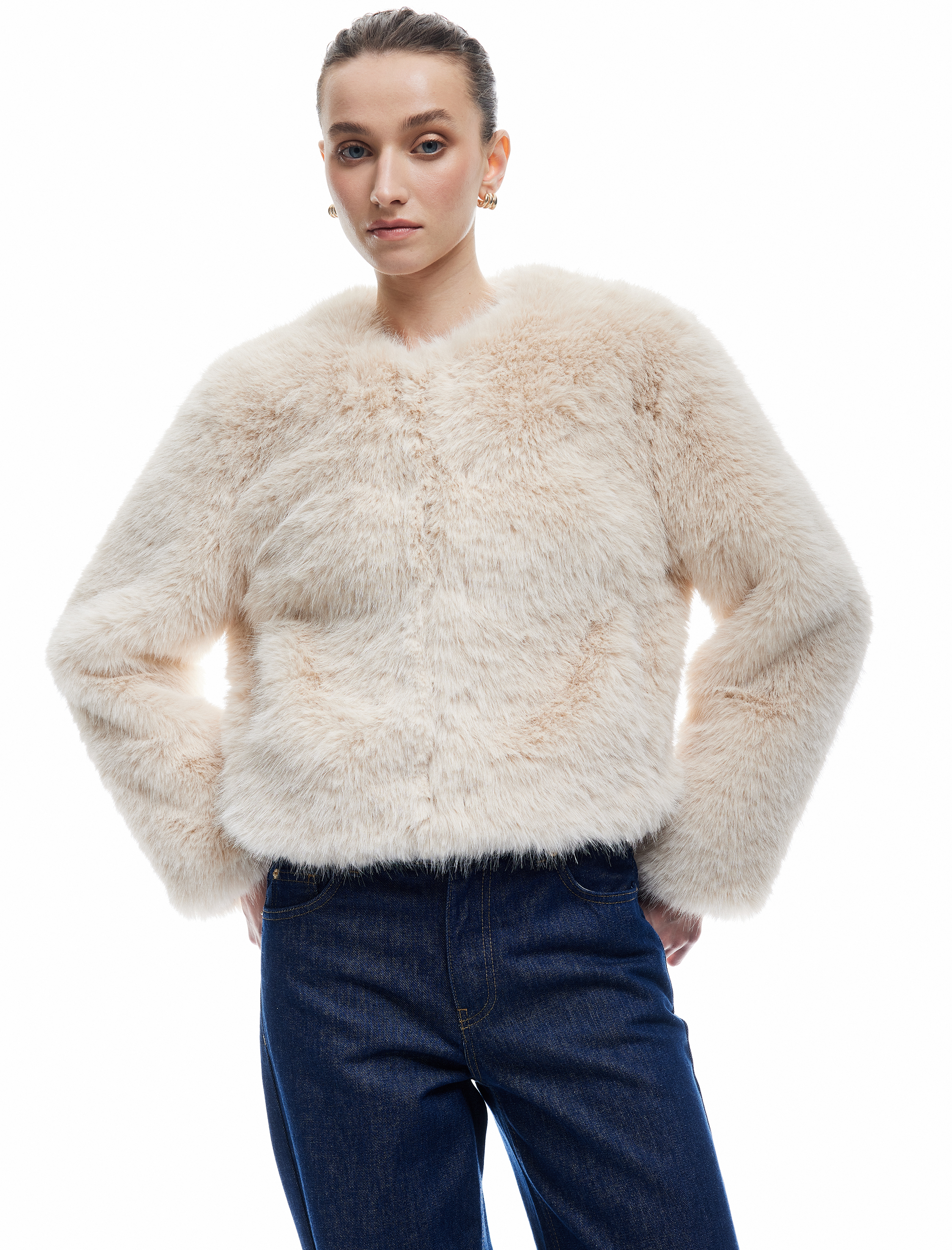   Koton X Melis Ağazat - Suni Kürk Mont Crop Uzun Kollu Bisiklet Yaka