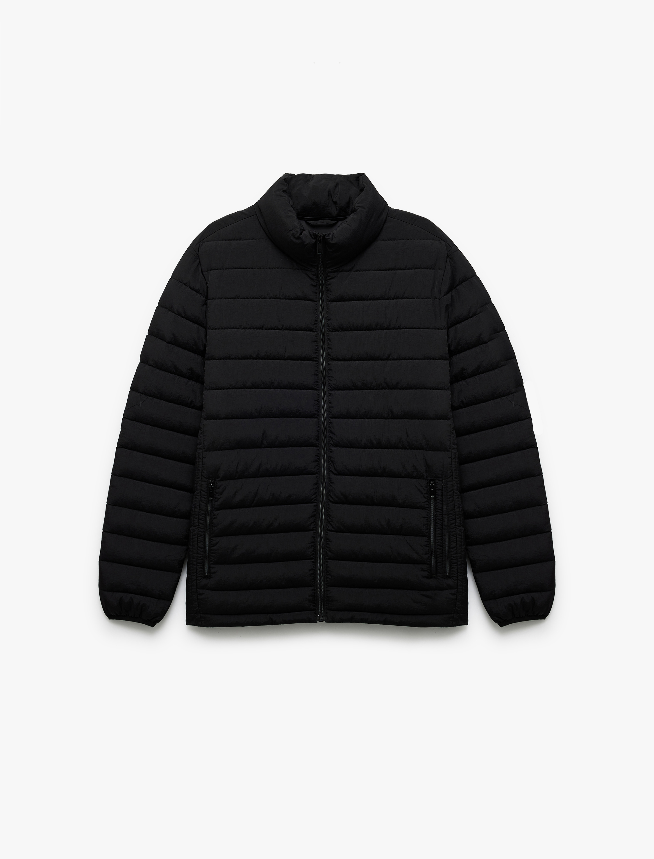 Fermuarlı Cepli Dik Yaka Basic Şişme Mont