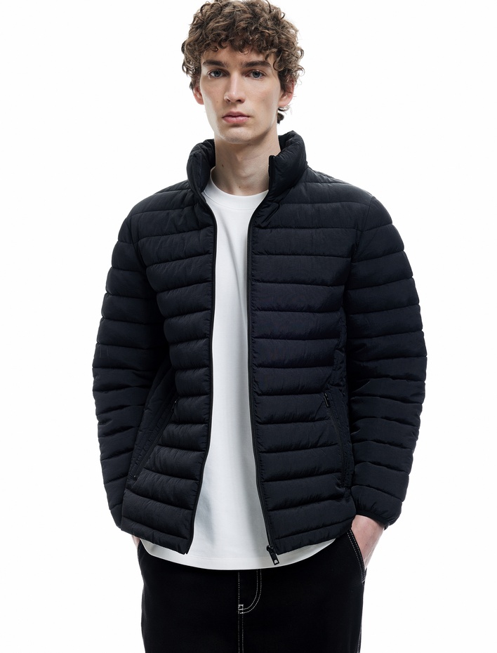  Fermuarlı Cepli Dik Yaka Basic Şişme Mont