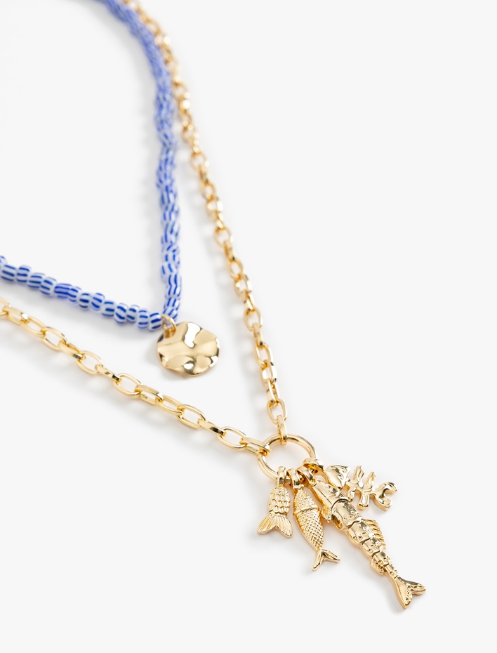 Kadın Balık Charm Detaylı Çift Zincirli Kolye
