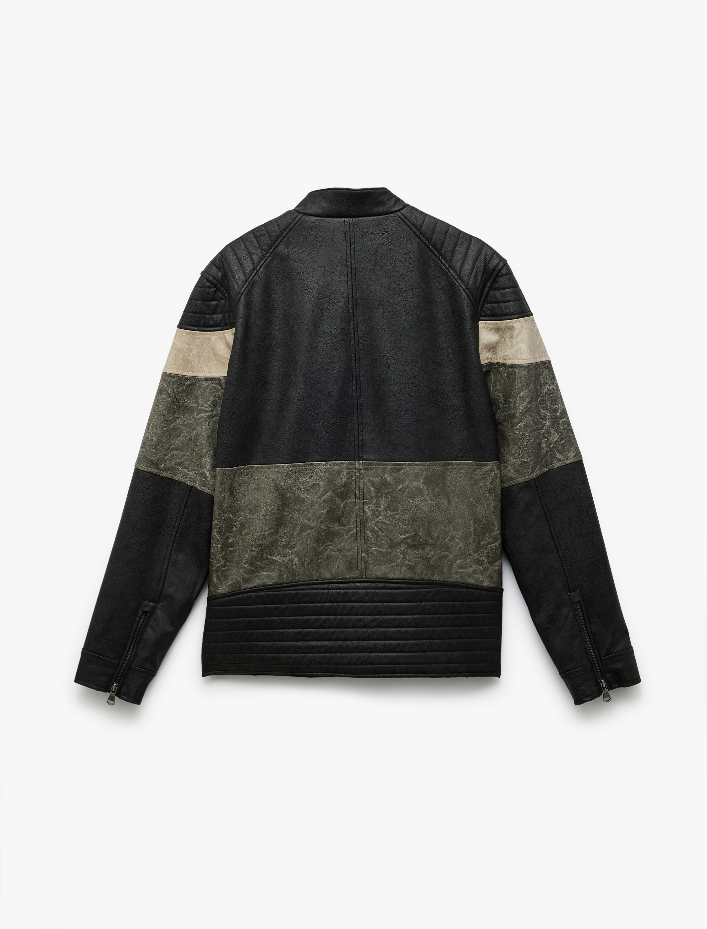   Fermuar Detaylı Cepli Hakim Yaka Uzun Kollu Deri Ceket