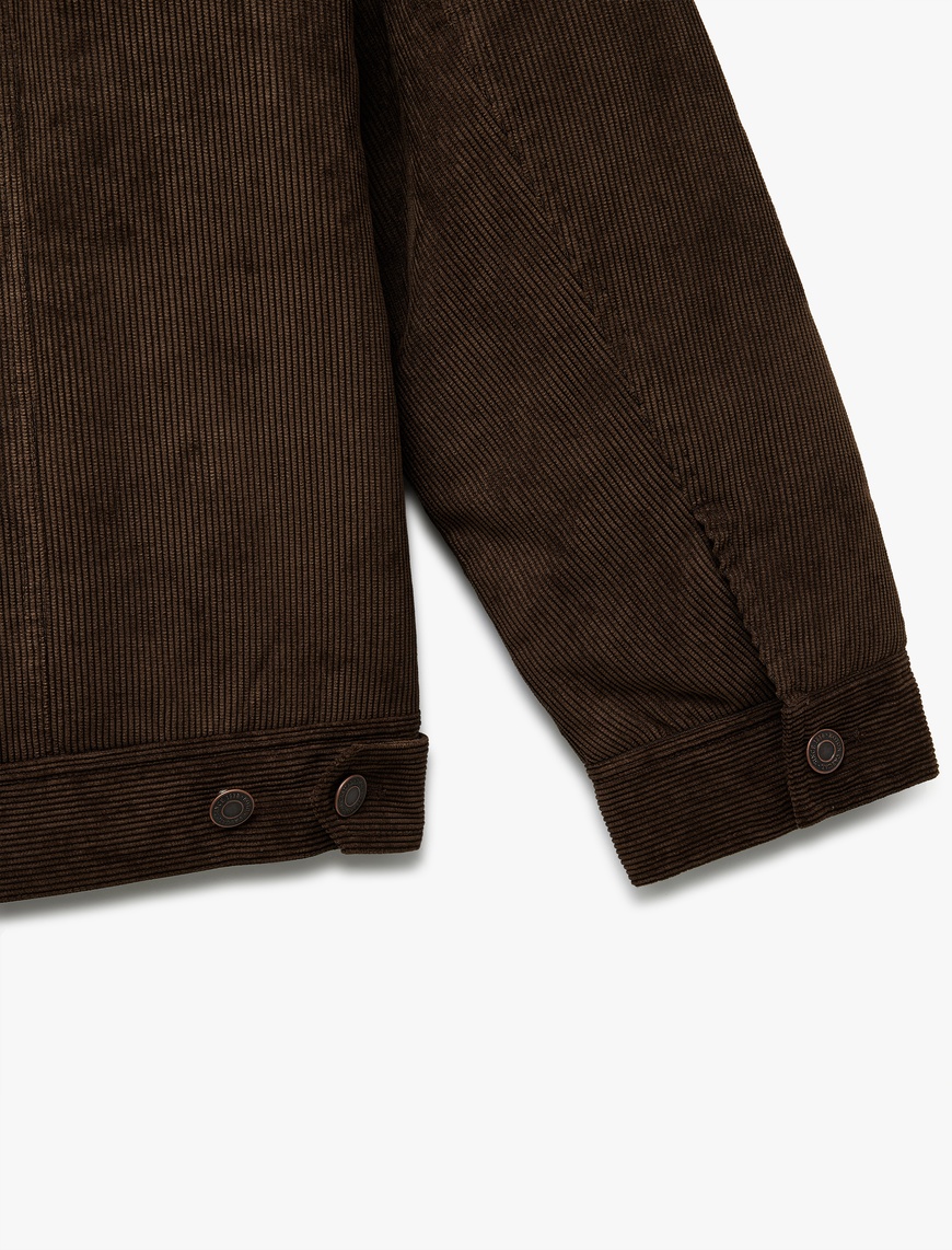   Slim Fit Fitilli Kadife Ceket Peluş Yaka
