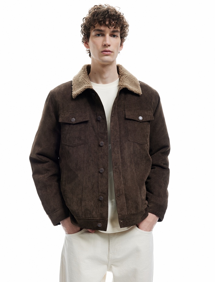  Slim Fit Fitilli Kadife Ceket Peluş Yaka