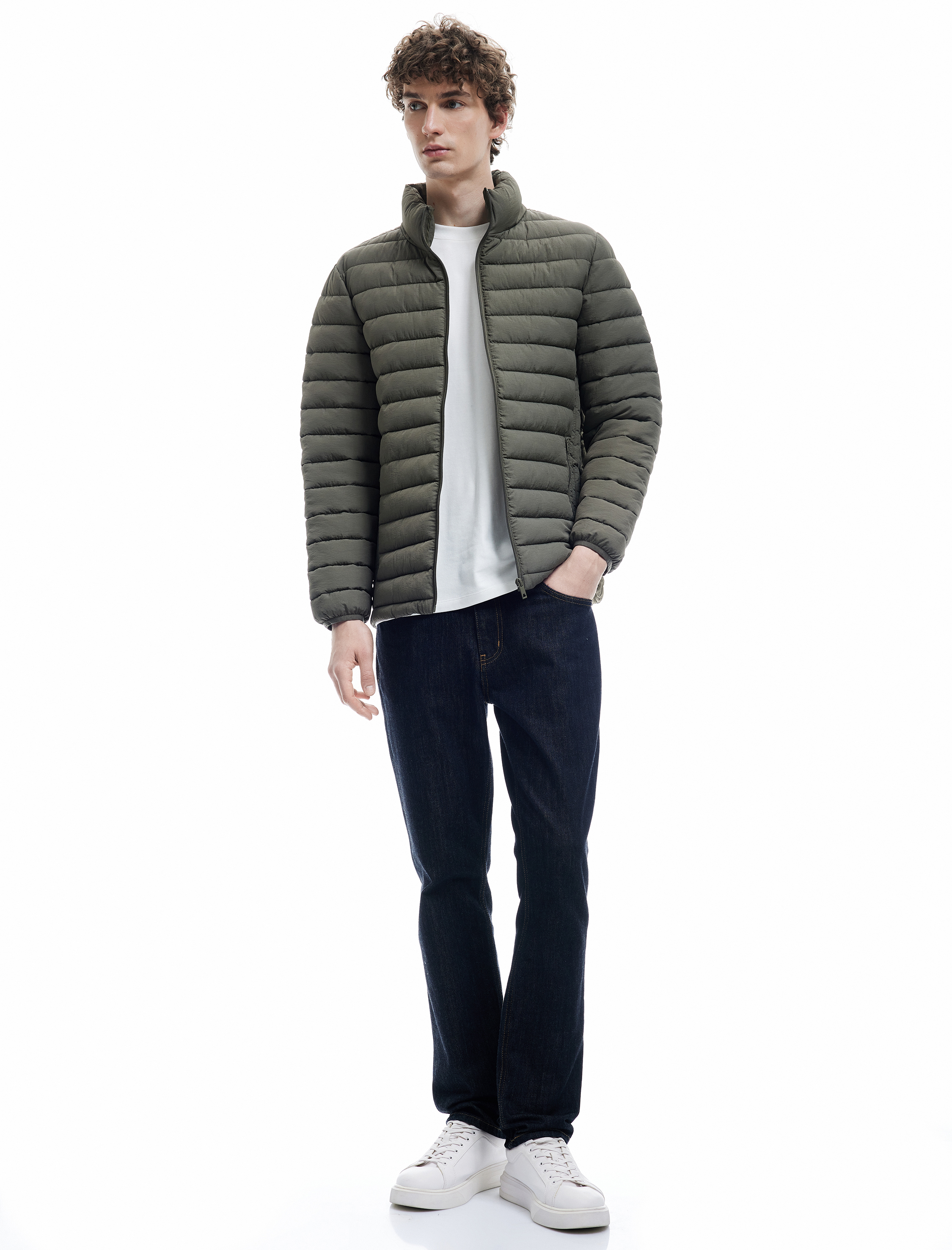 Fermuarlı Cepli Dik Yaka Basic Şişme Mont