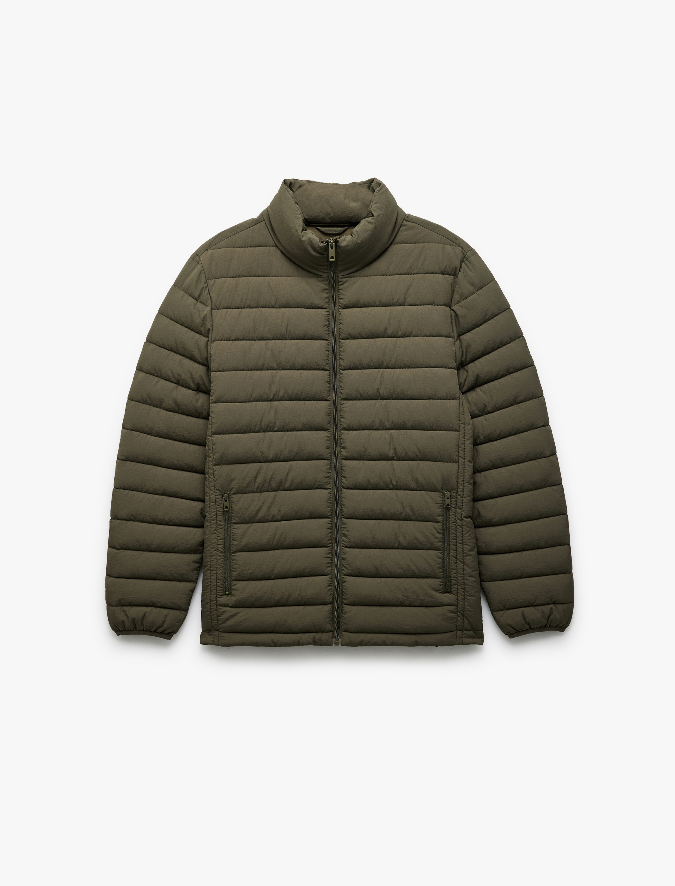 Fermuarlı Cepli Dik Yaka Basic Şişme Mont