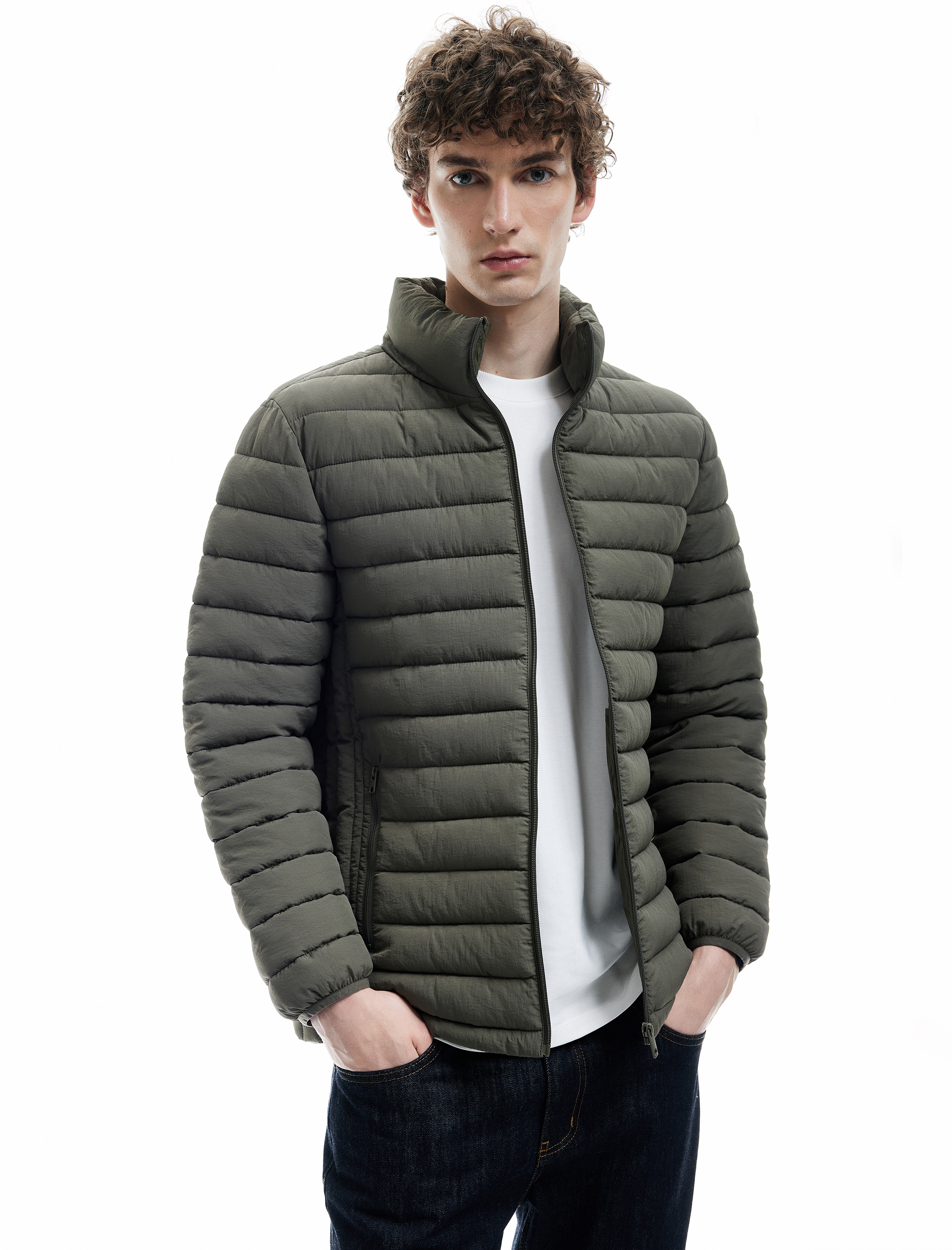 Fermuarlı Cepli Dik Yaka Basic Şişme Mont