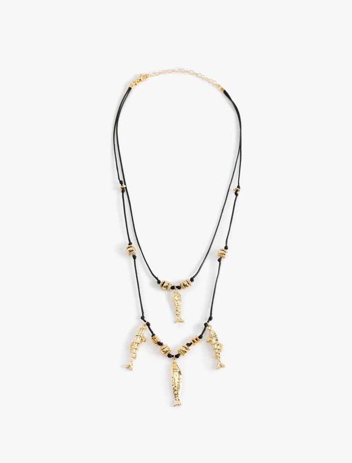 Kadın Charm Detaylı Çift Sıra Balıklı Kolye
