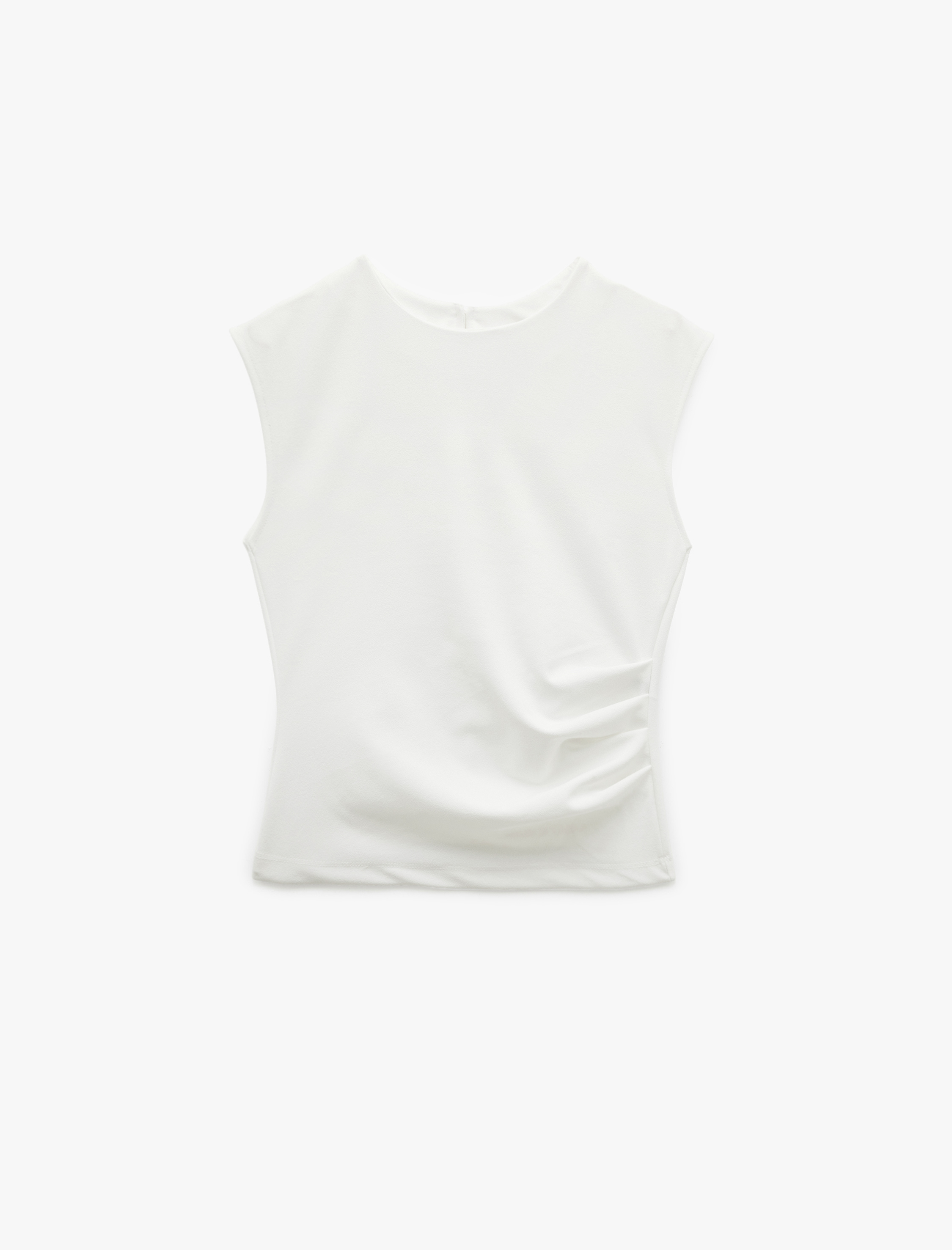   Krep Scuba Kumaş Drape Detaylı Kolsuz Bisiklet Yaka Atlet