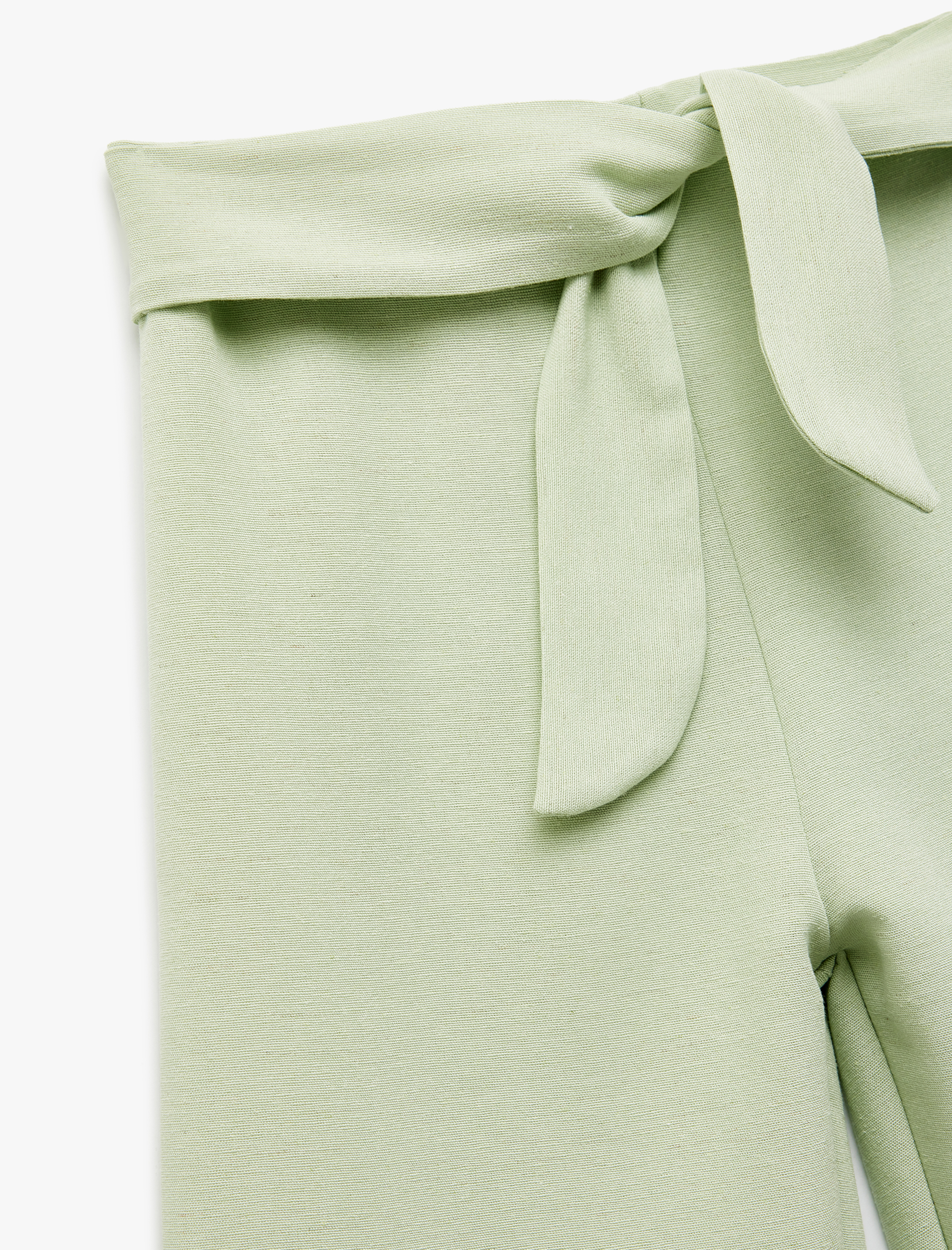  Kız Çocuk Bağlamalı Kemer Detaylı Keten Karışımlı Bol Paça Pantolon