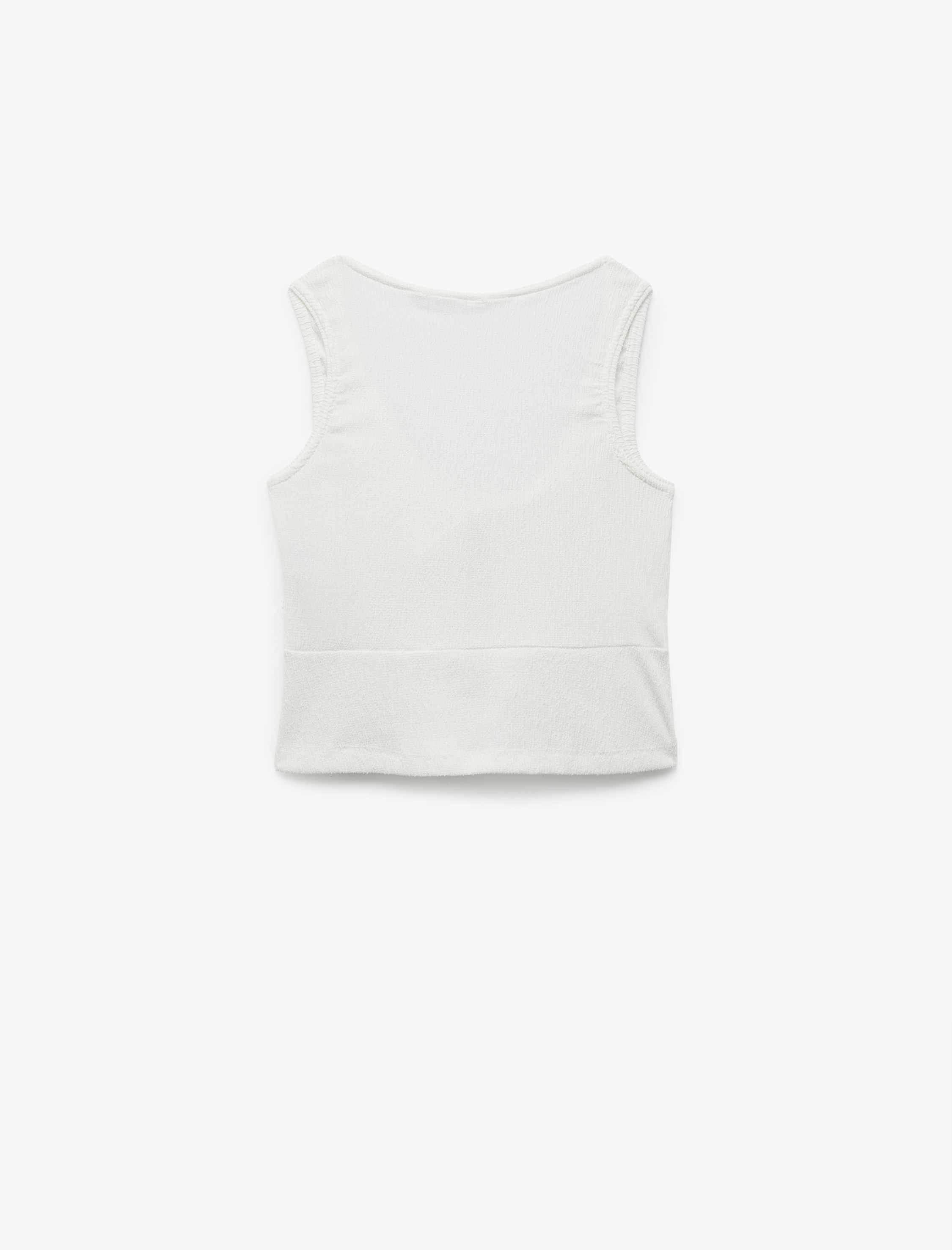   Bağlama Detaylı Bürümcük Kolsuz Bisiklet Yaka Bluz