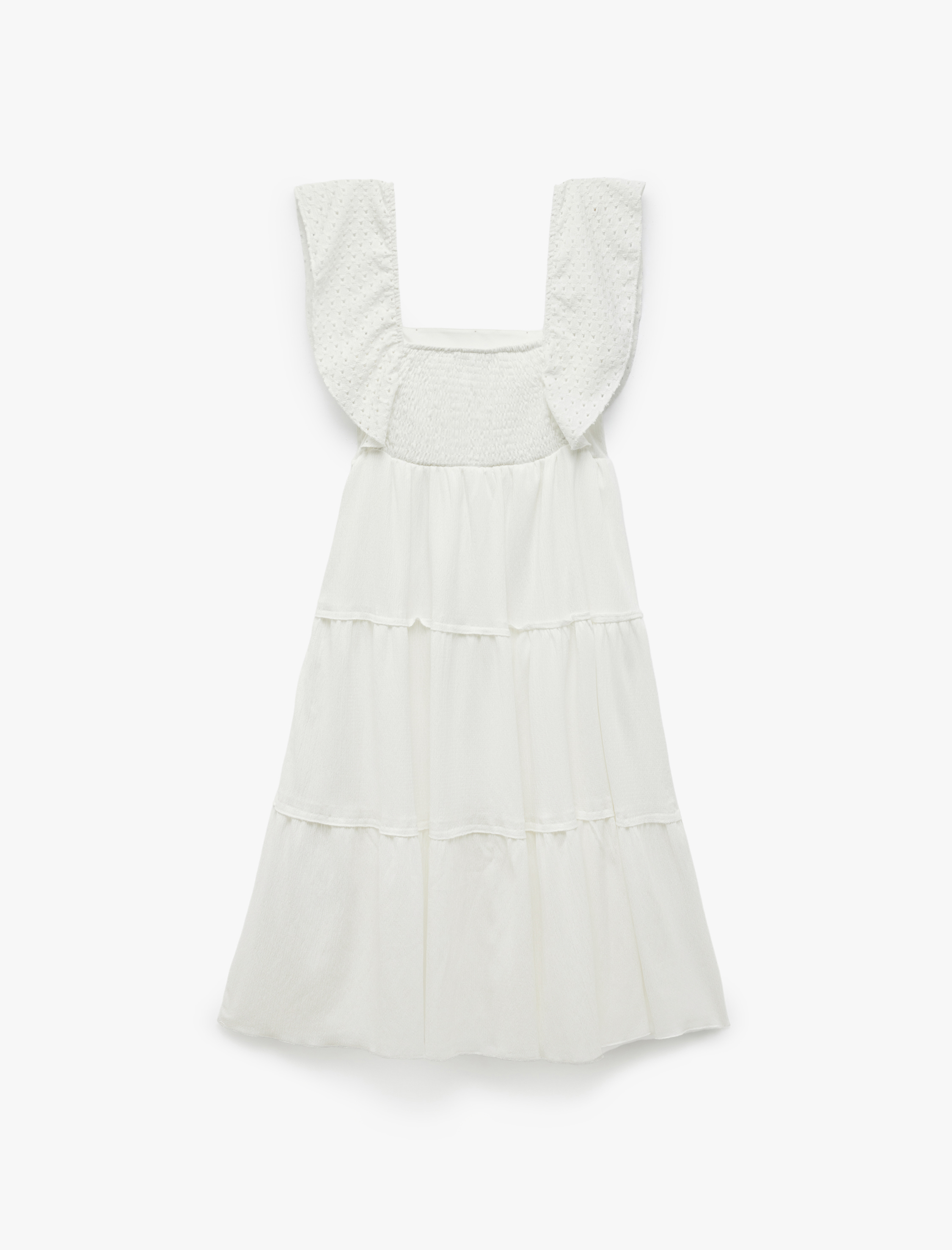 Kat Detaylı Kolsuz Kare Yaka Bürümcük Rahat Kalıp Midi Elbise