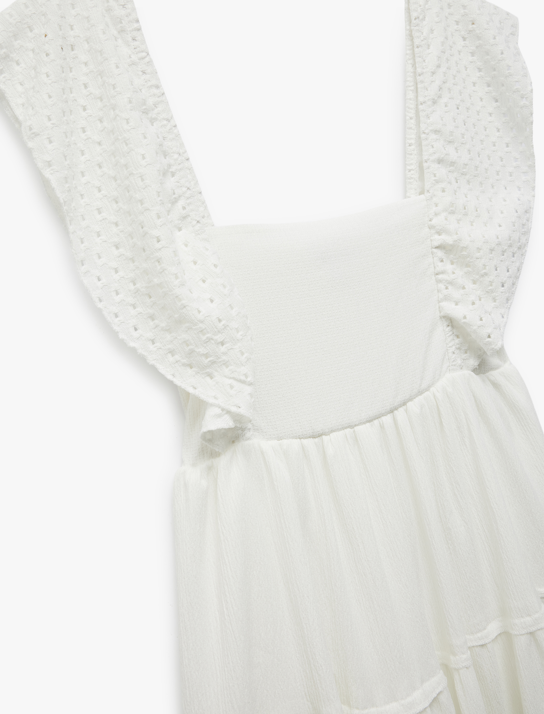 Kat Detaylı Kolsuz Kare Yaka Bürümcük Rahat Kalıp Midi Elbise