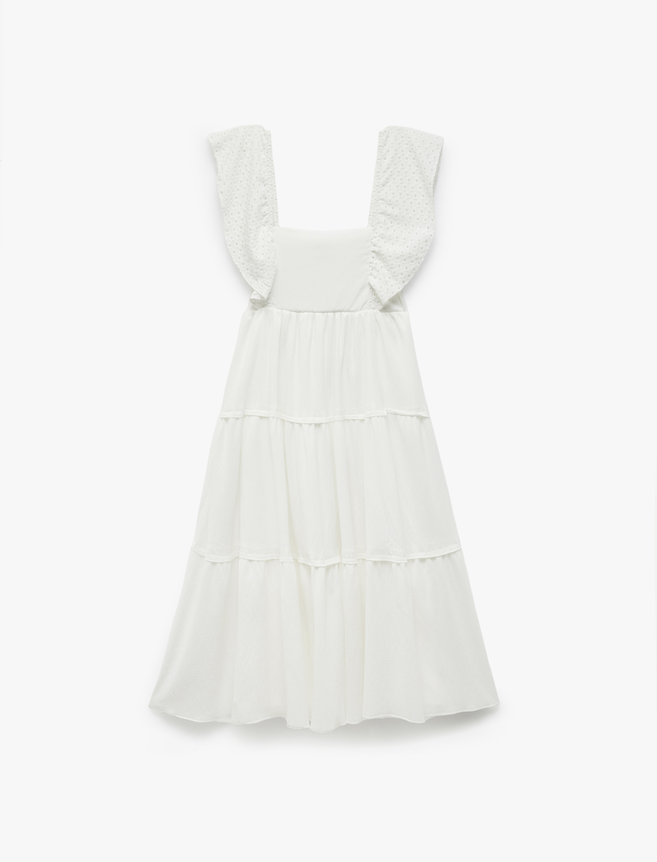 Kat Detaylı Kolsuz Kare Yaka Bürümcük Rahat Kalıp Midi Elbise