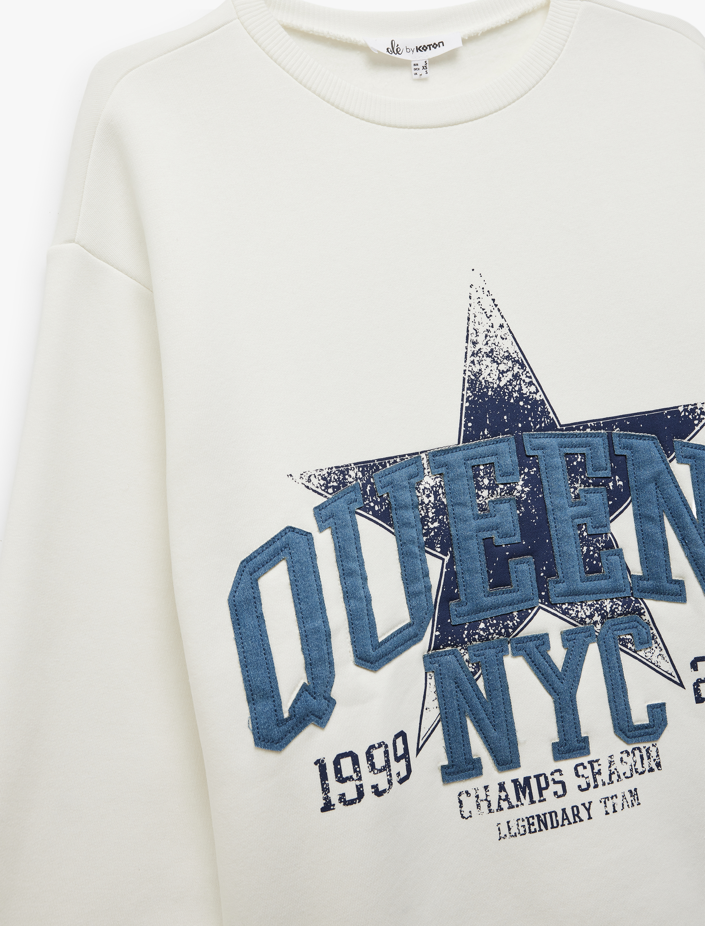   Uzun Kollu Bisiklet Yaka Üç İplik Şardonlu Baskılı Oversize Sweatshirt