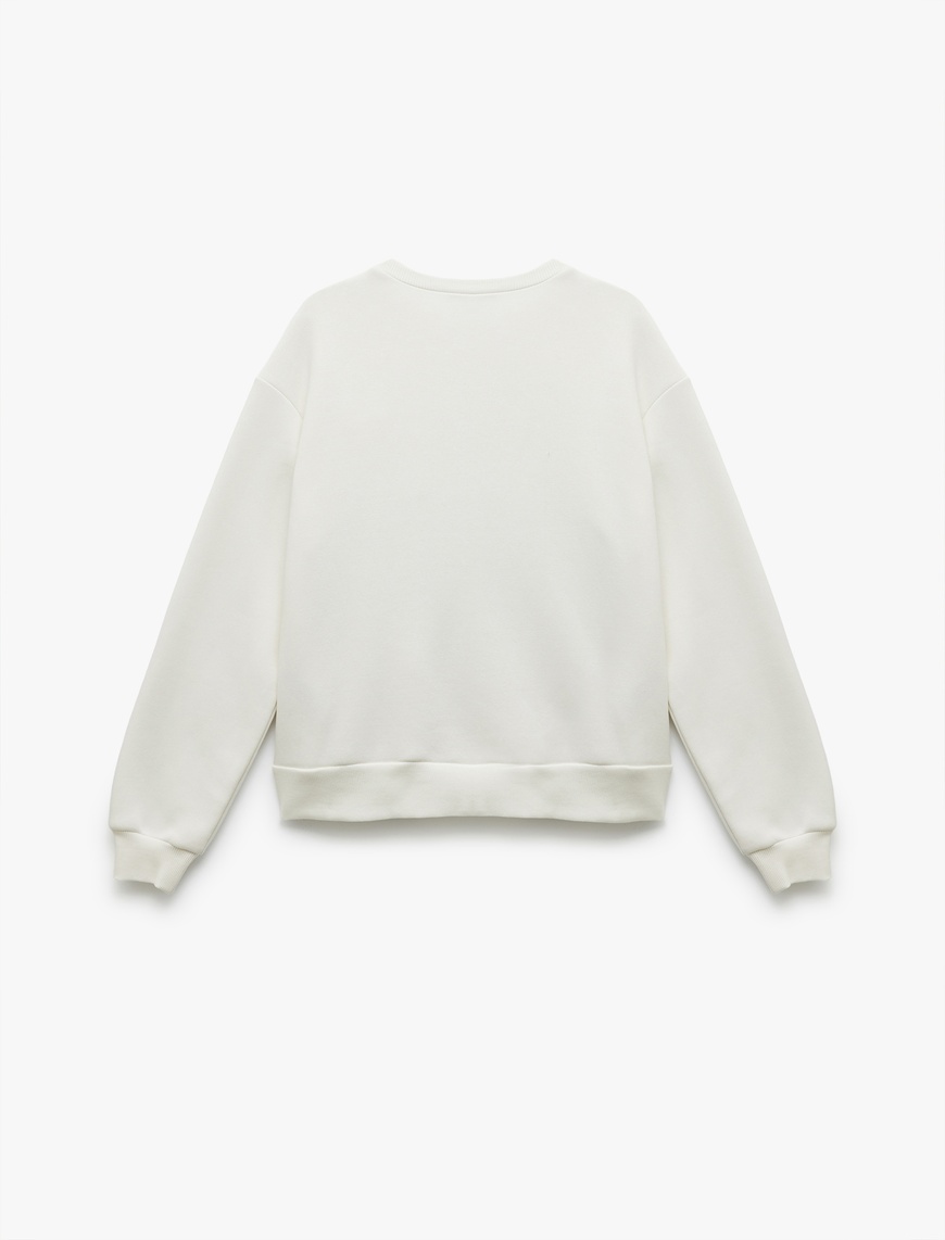  Uzun Kollu Bisiklet Yaka Üç İplik Şardonlu Baskılı Oversize Sweatshirt
