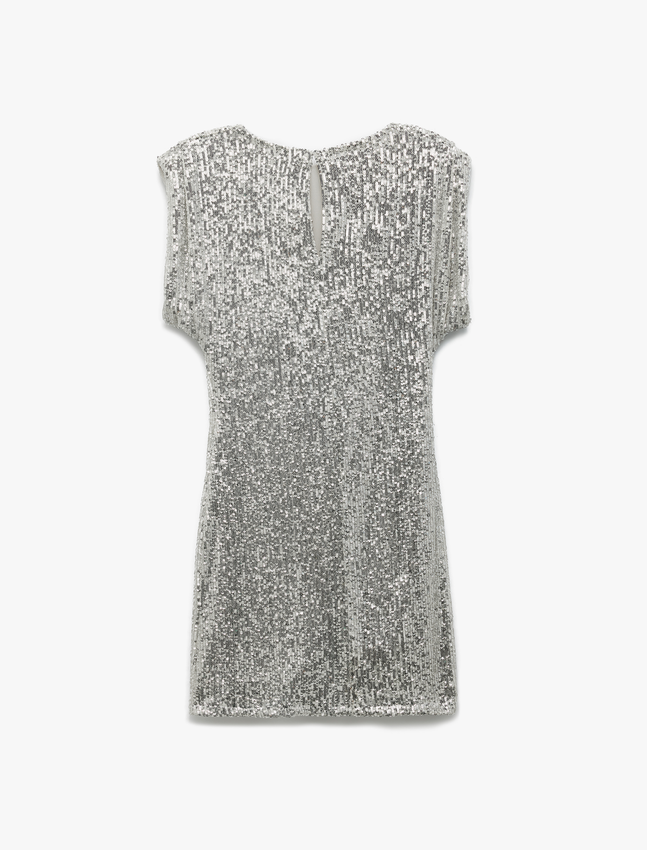   Pullu Payetli Bisiklet Yaka Kısa Kollu Elbise