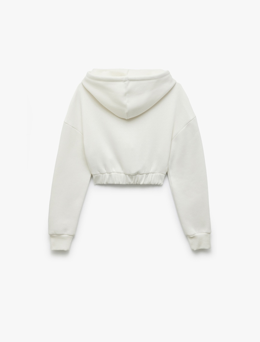  Korse Detaylı Fermuarlı Kapüşonlu Şardonlu Crop Sweatshirt