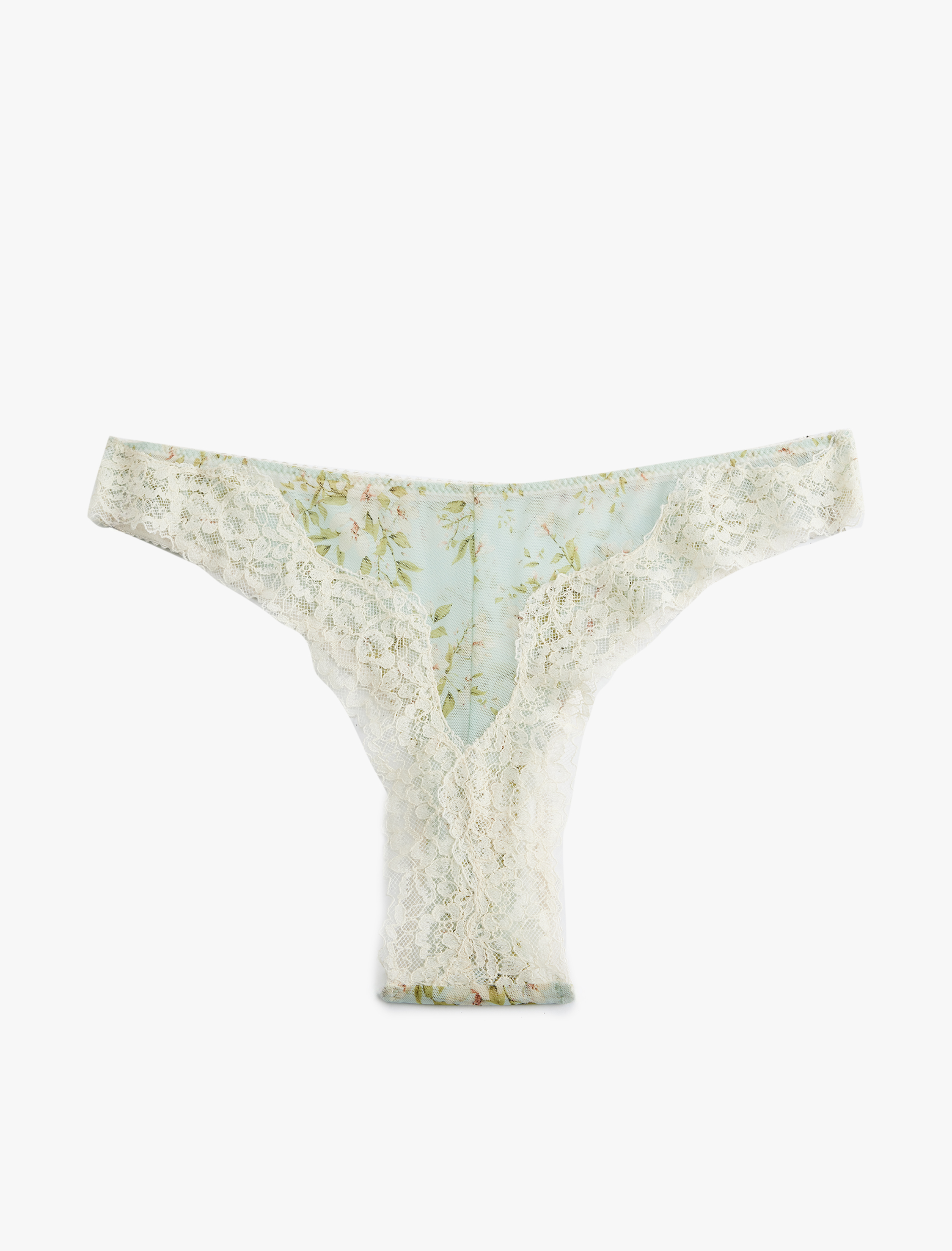   Dantel Detaylı Tül Floral Desenli Brazilian Külot