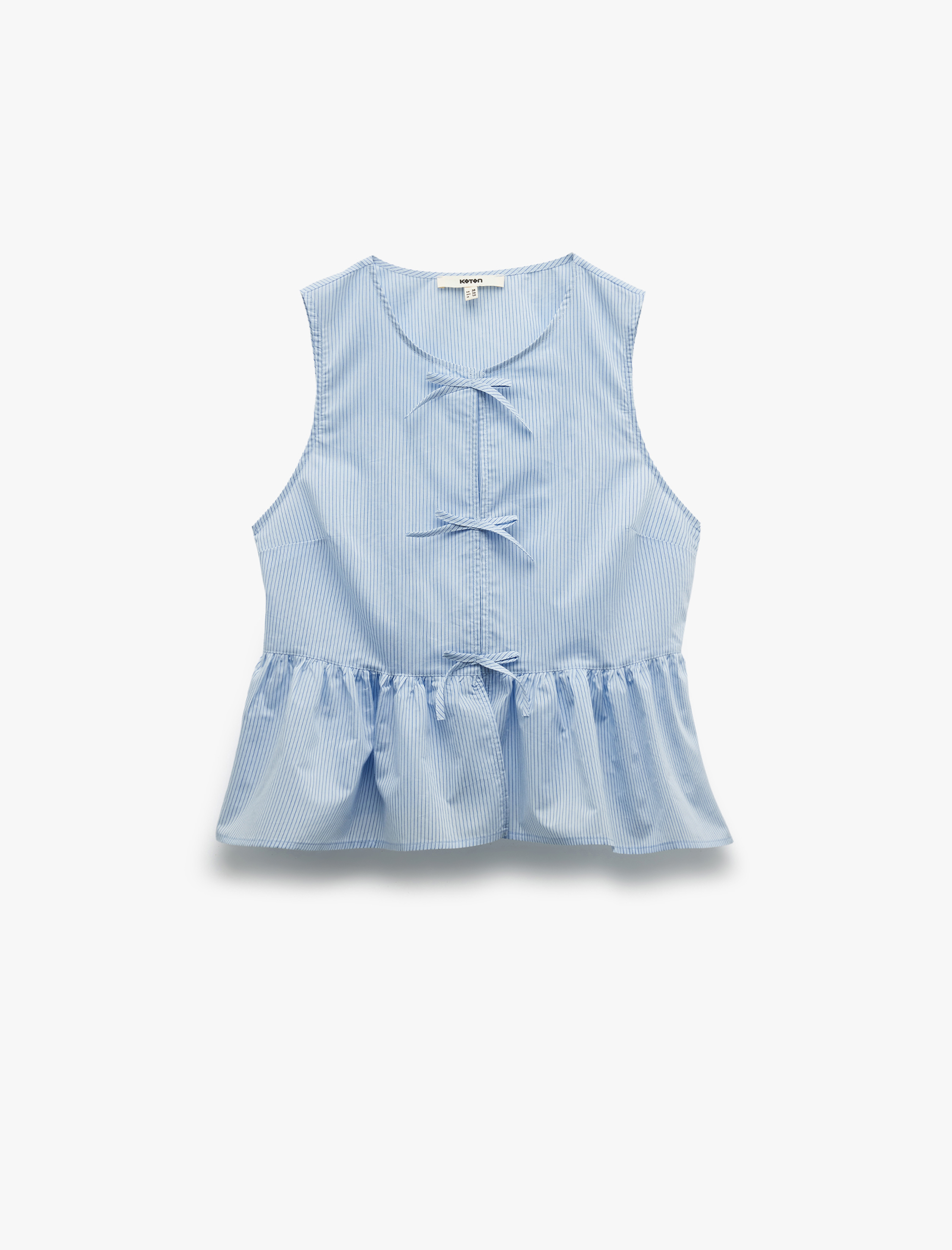 Pamuklu Kolsuz Önden Bağlama Detaylı Peplum Bluz