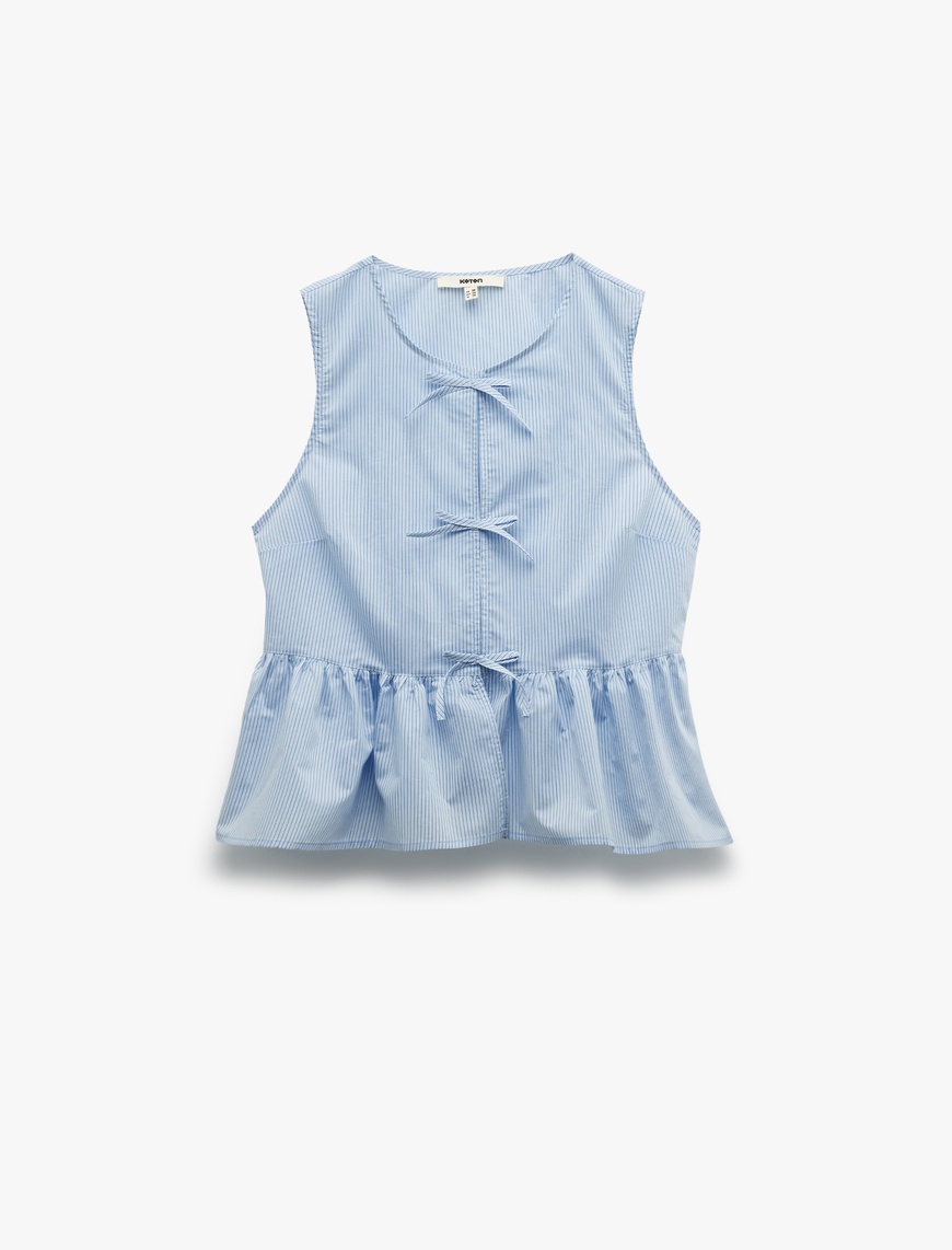   Pamuklu Kolsuz Önden Bağlama Detaylı Peplum Bluz