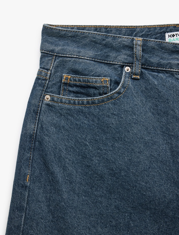 Pamuklu Rahat Kalıp Cepli Barrel Fit Jean Pantolon_6