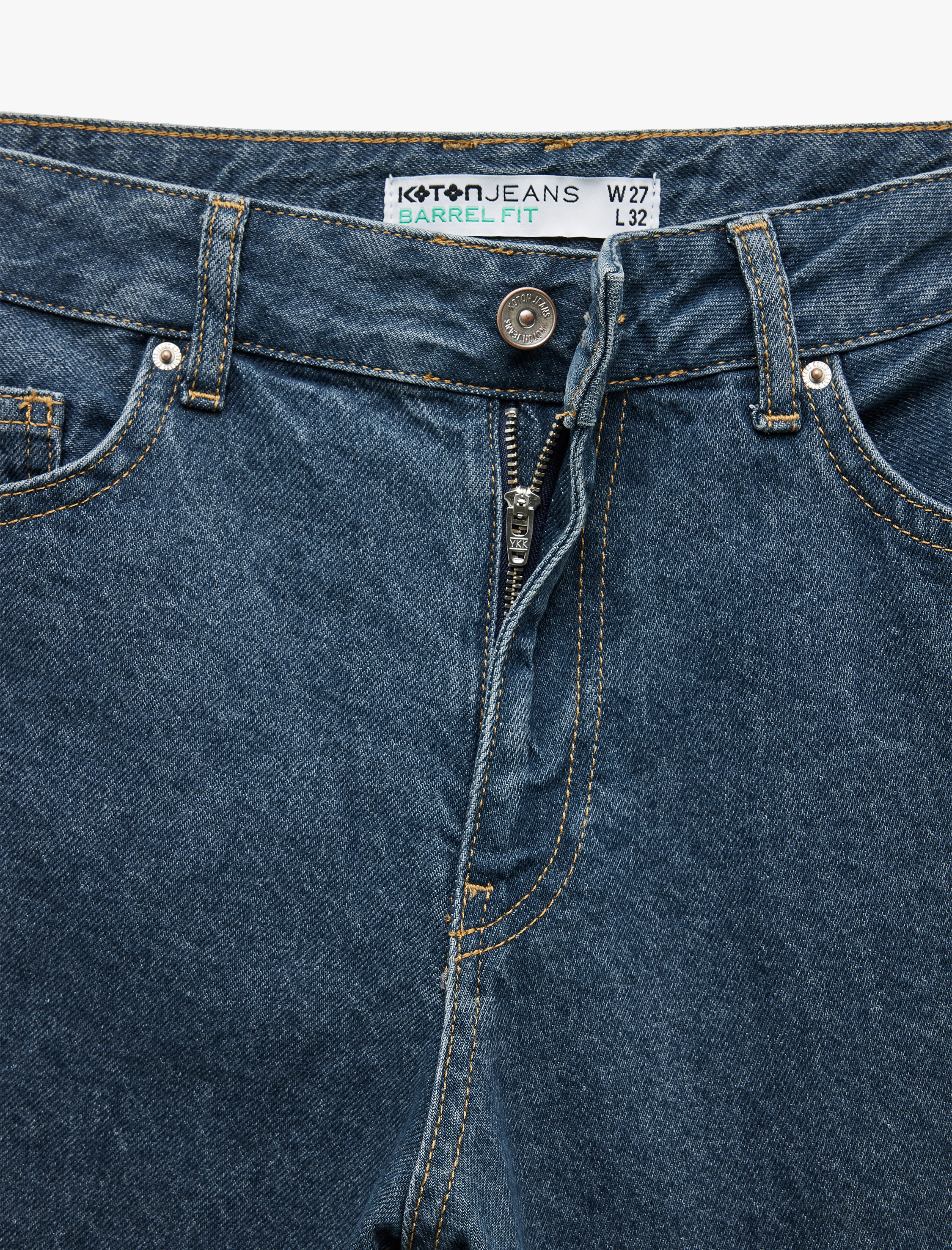   Pamuklu Rahat Kalıp Cepli Barrel Fit Jean Pantolon