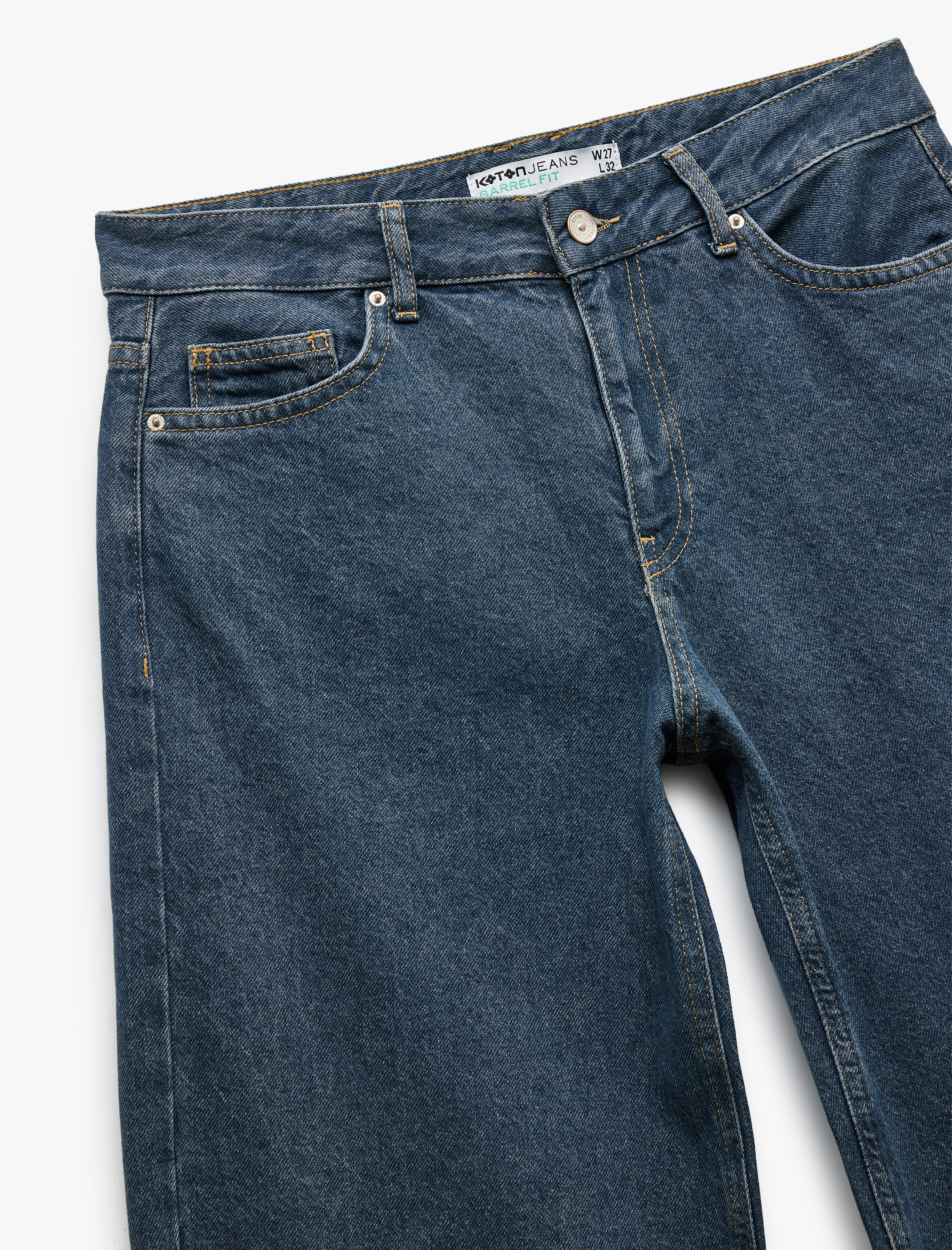   Pamuklu Rahat Kalıp Cepli Barrel Fit Jean Pantolon