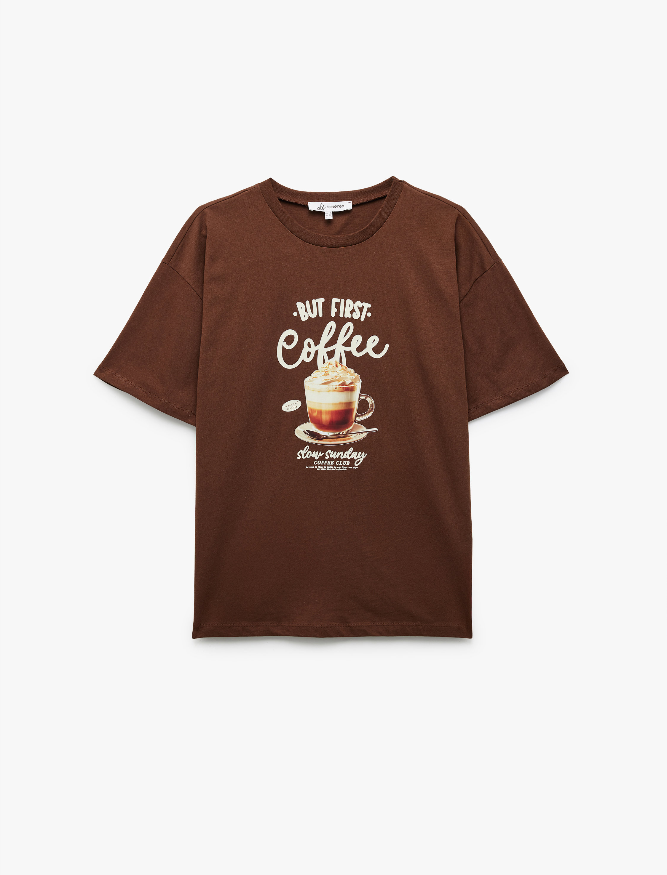   Pamuklu Kısa Kollu Bisiklet Yaka Baskılı Tişört