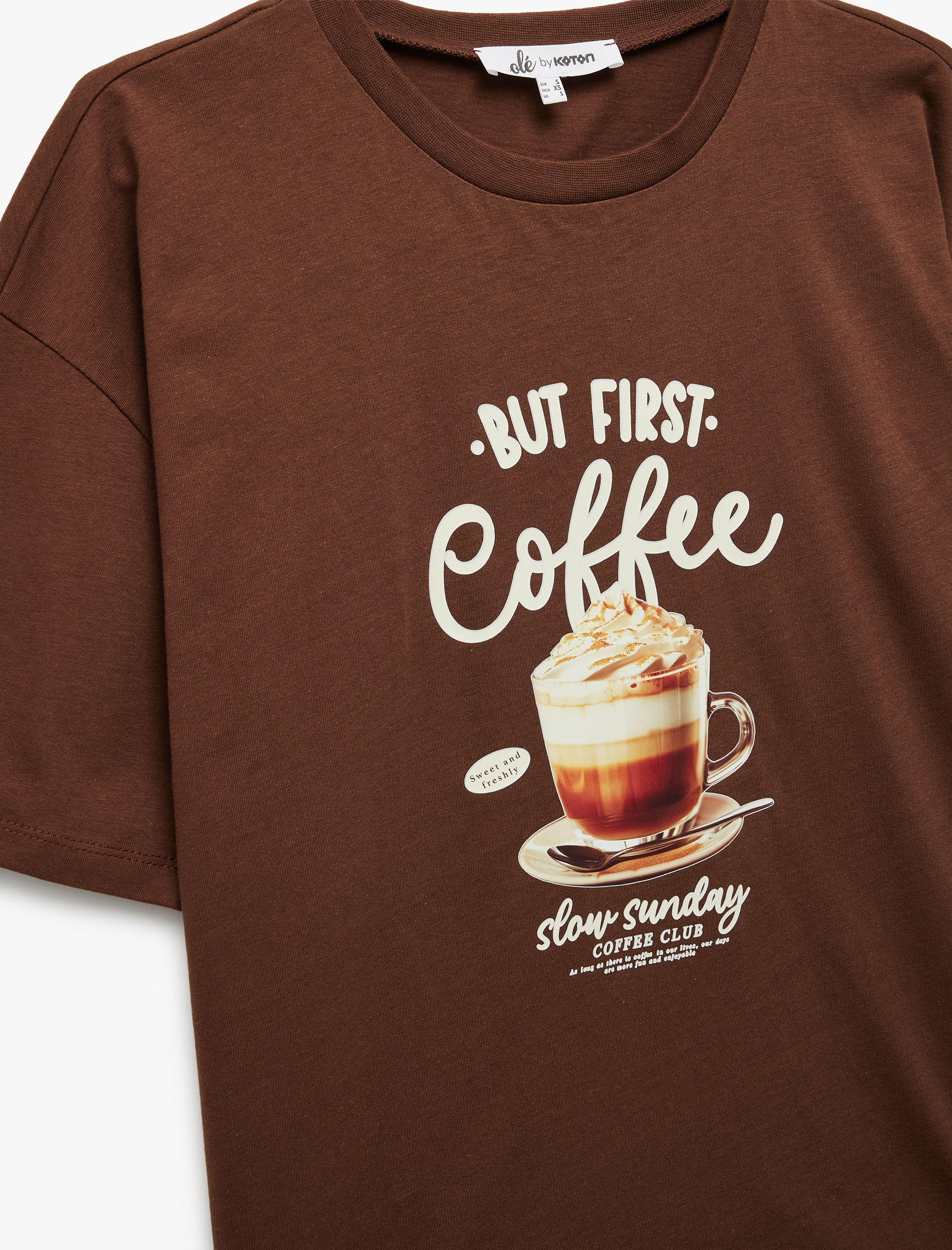   Pamuklu Kısa Kollu Bisiklet Yaka Baskılı Tişört