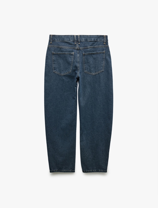 Pamuklu Rahat Kalıp Cepli Barrel Fit Jean Pantolon_4