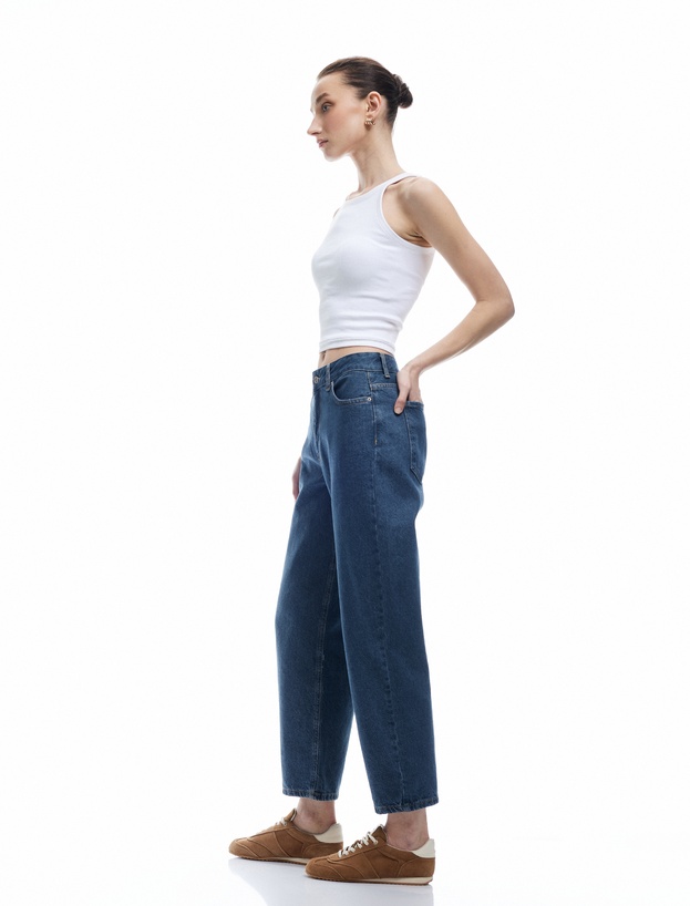 Pamuklu Rahat Kalıp Cepli Barrel Fit Jean Pantolon_1