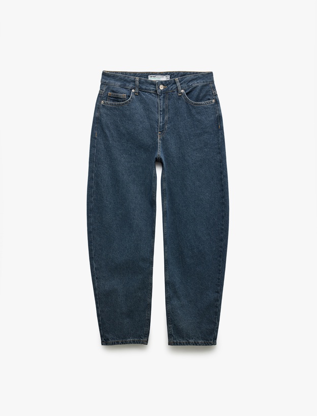 Pamuklu Rahat Kalıp Cepli Barrel Fit Jean Pantolon_3