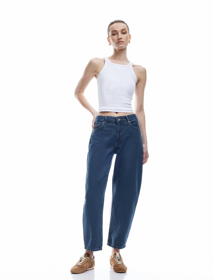  Pamuklu Rahat Kalıp Cepli Denim Pantolon -  Balon Fit Jeans