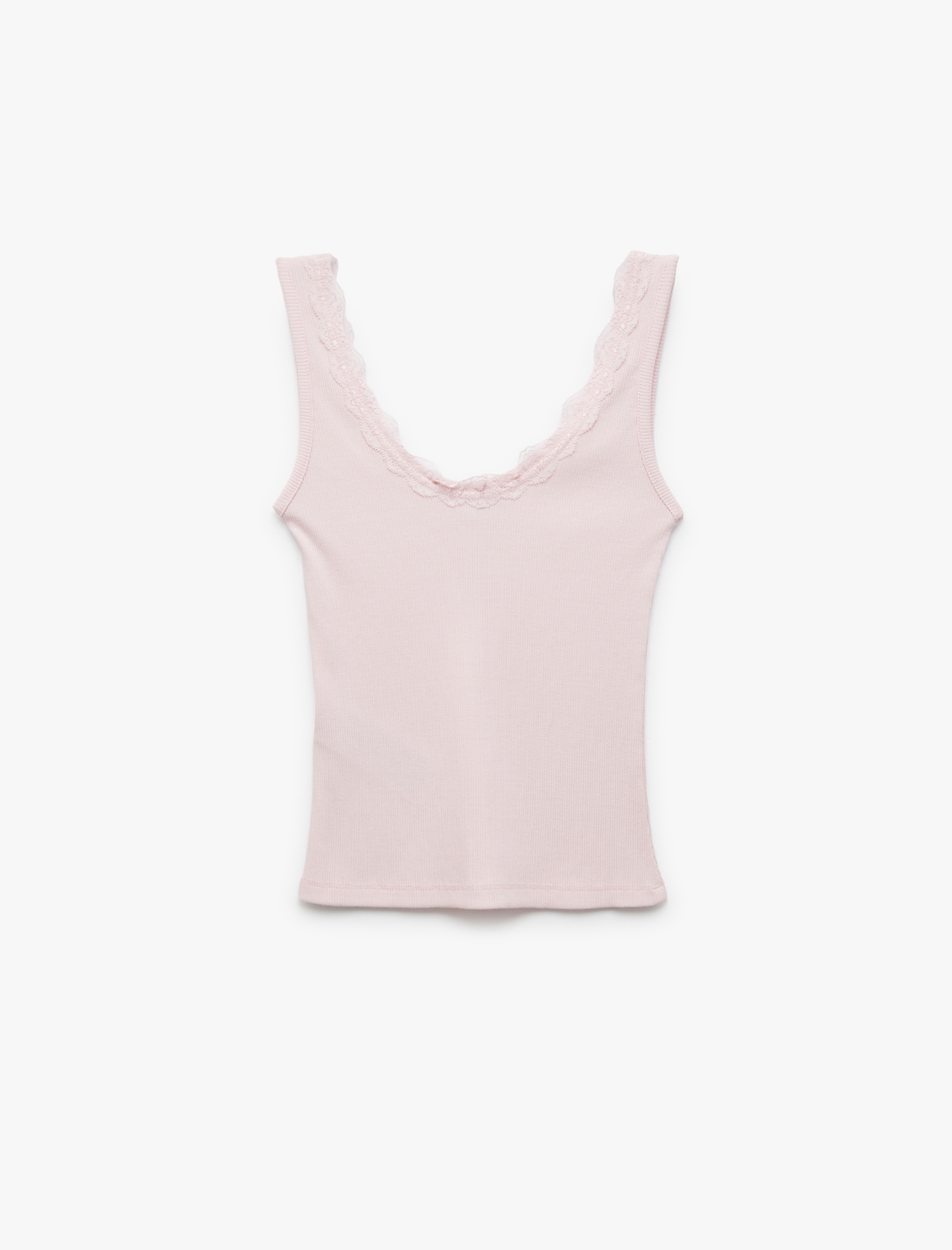   Dantel Detaylı Fiyonklu U Yaka Kolsuz Slim Fit Bluz