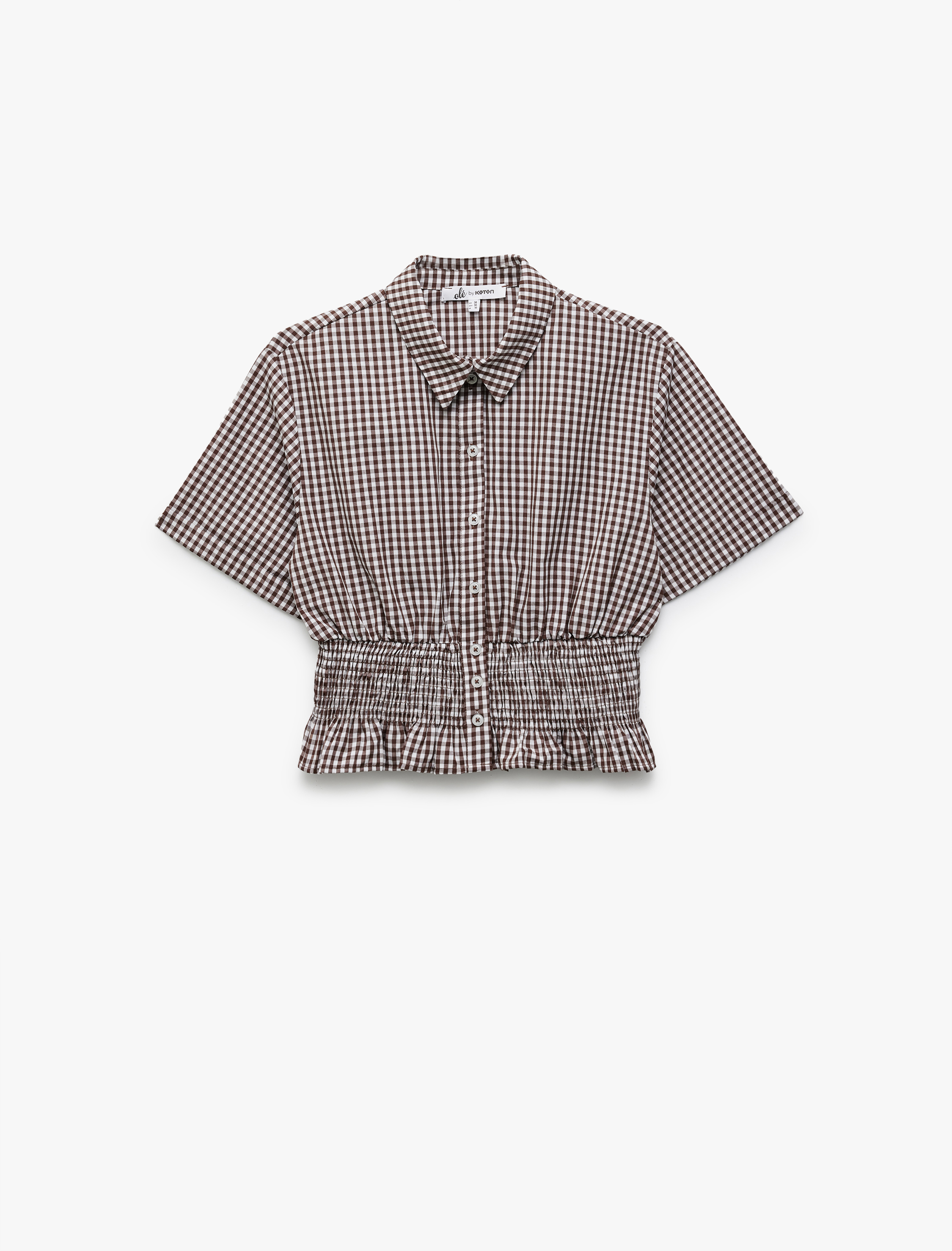   Kısa Kollu Klasik Yaka Düğmeli Gipe Detaylı Pötikareli Gömlek