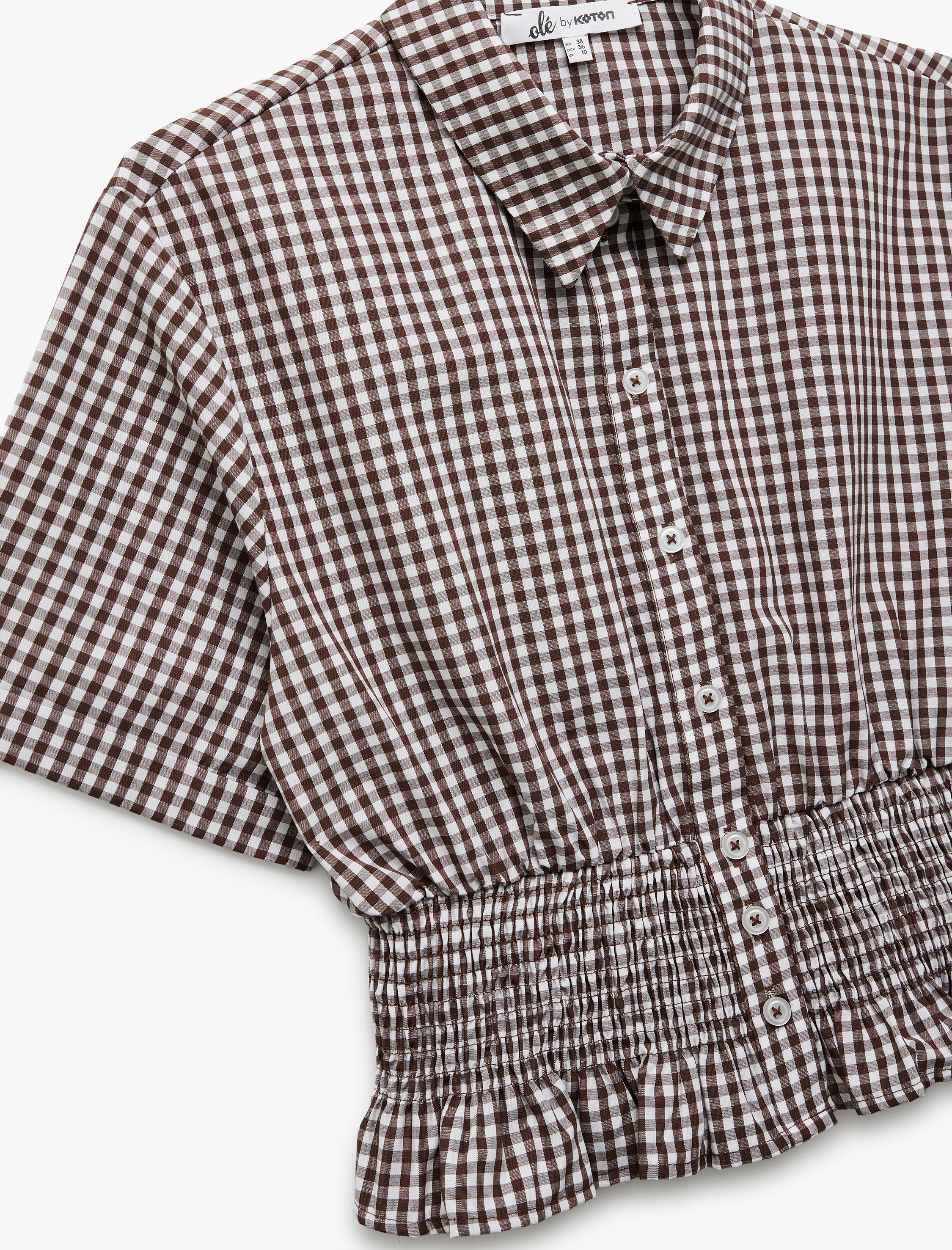   Kısa Kollu Klasik Yaka Düğmeli Gipe Detaylı Pötikareli Gömlek