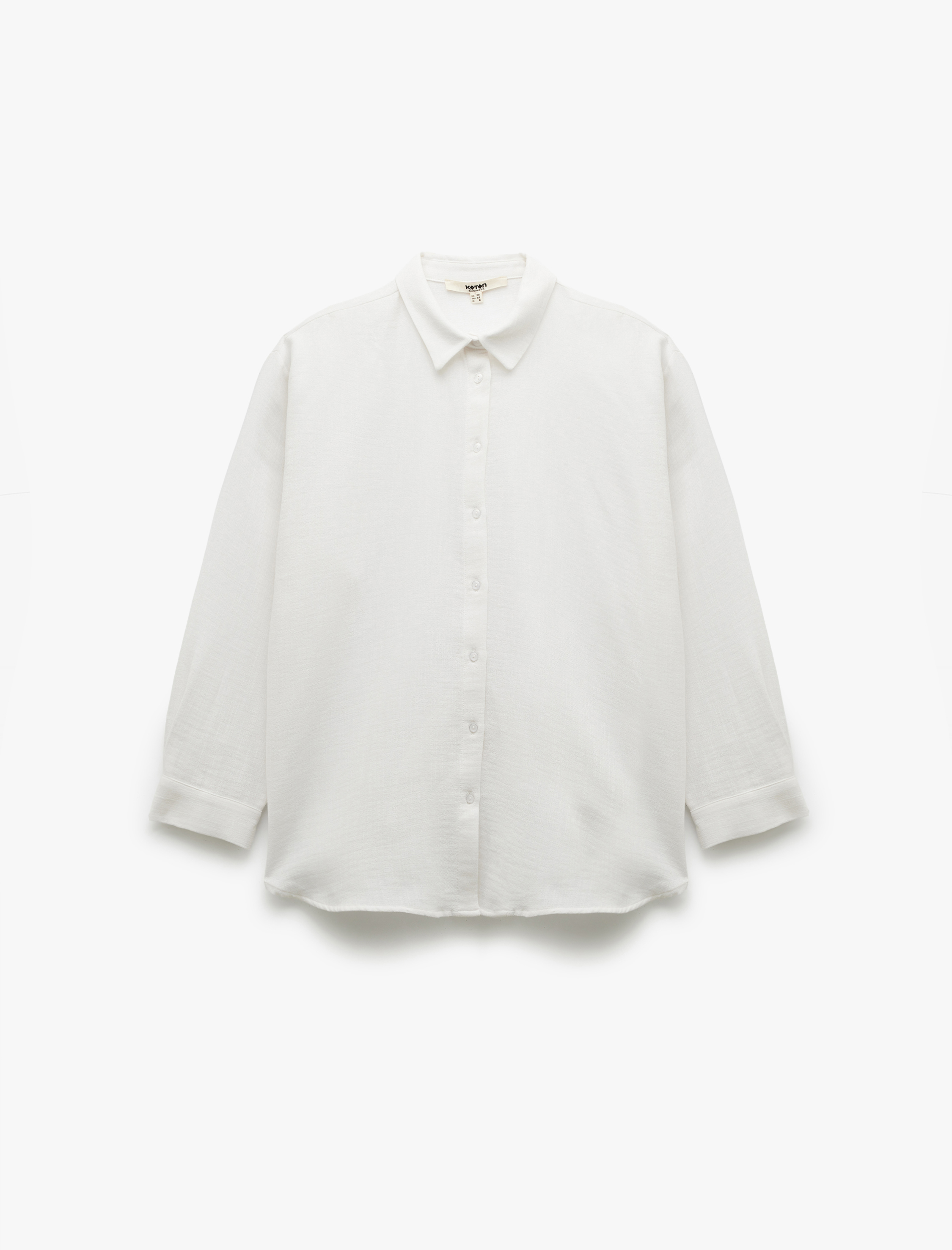   Pamuk Keten Karışımlı Uzun Kollu Klasik Yaka Oversize Gömlek