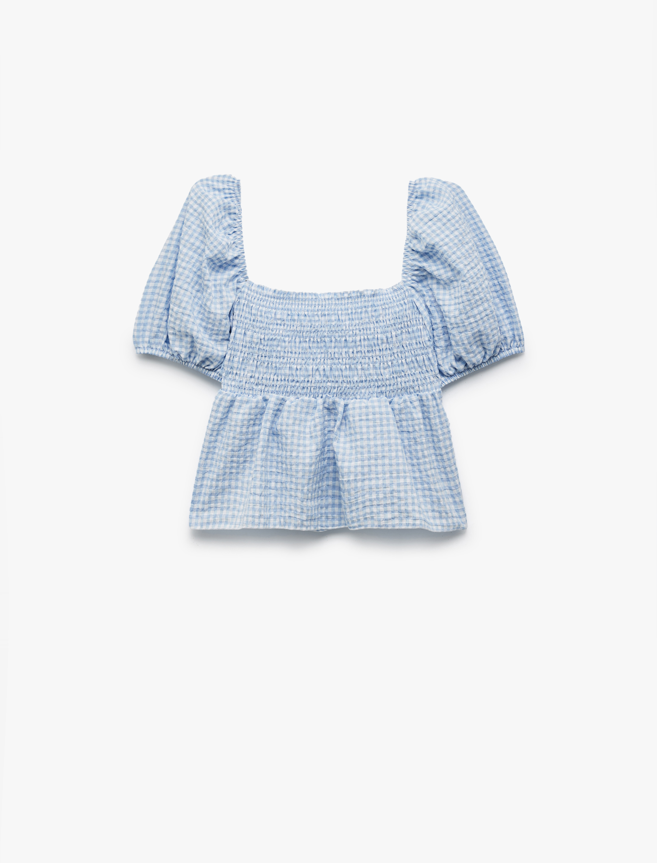   Kayık Yaka Gipeli Kısa Balon Kollu Pötikareli Dar Kesim Crop Bluz