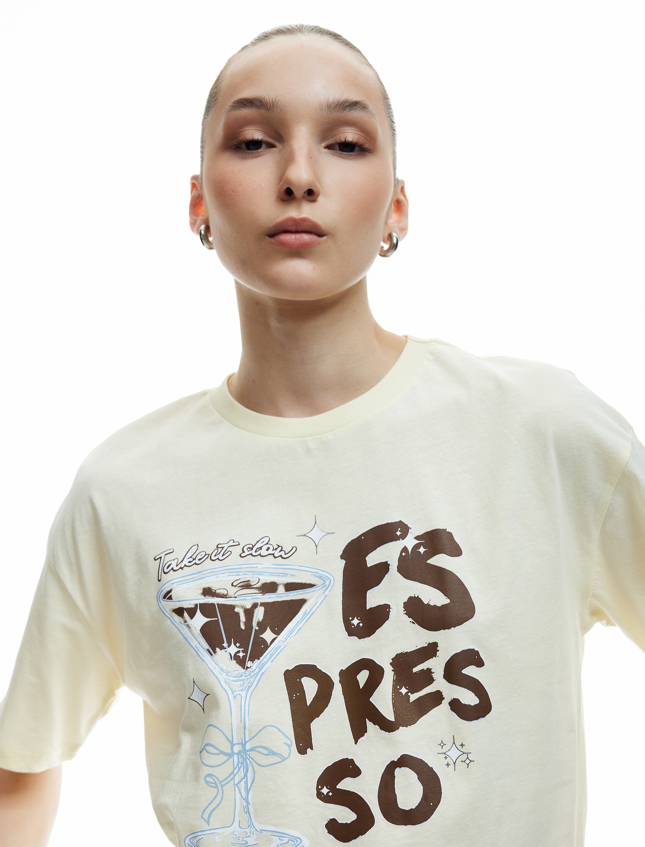   Pamuklu Kısa Kollu Bisiklet Yaka Baskılı Tişört