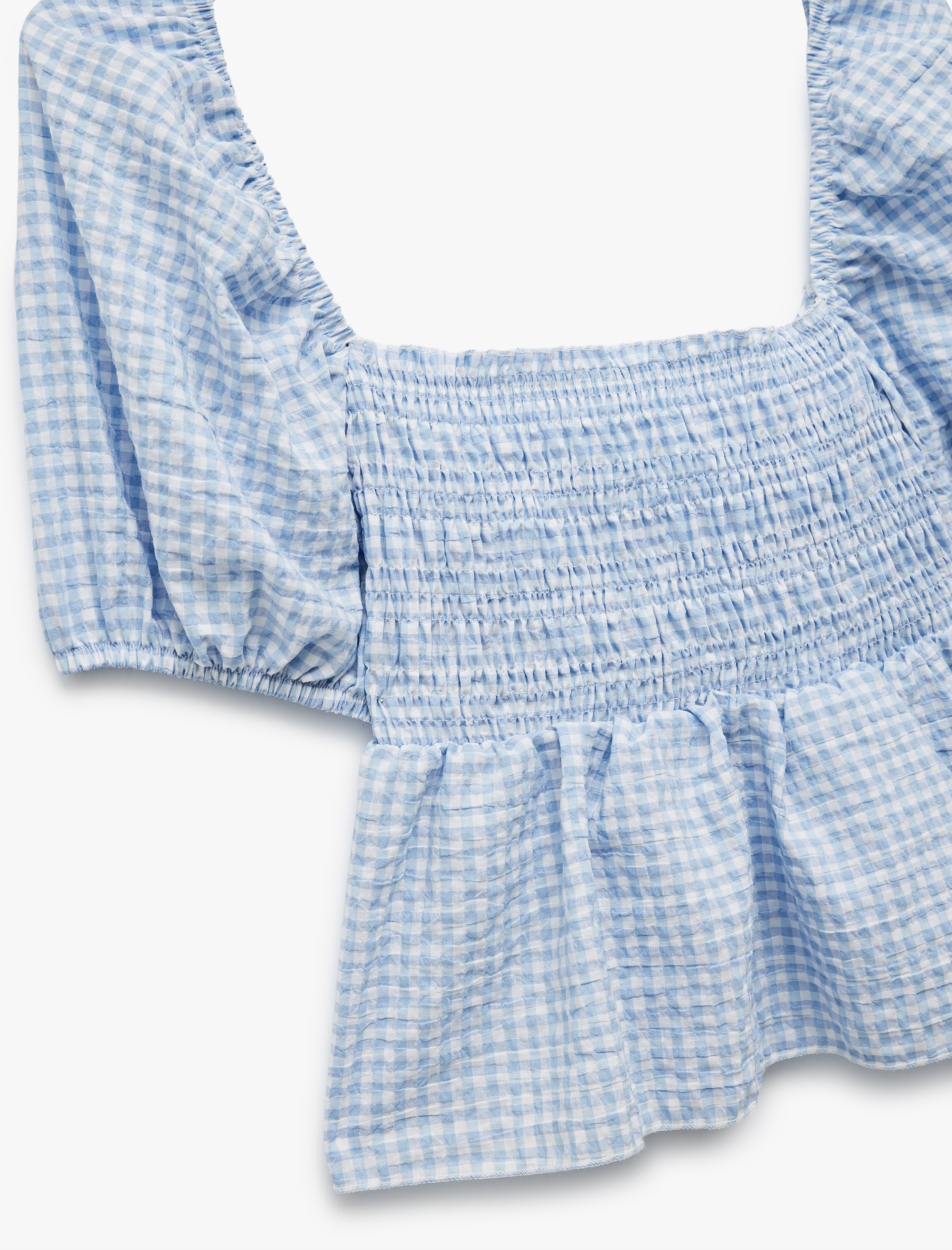   Kayık Yaka Gipeli Kısa Balon Kollu Pötikareli Dar Kesim Crop Bluz