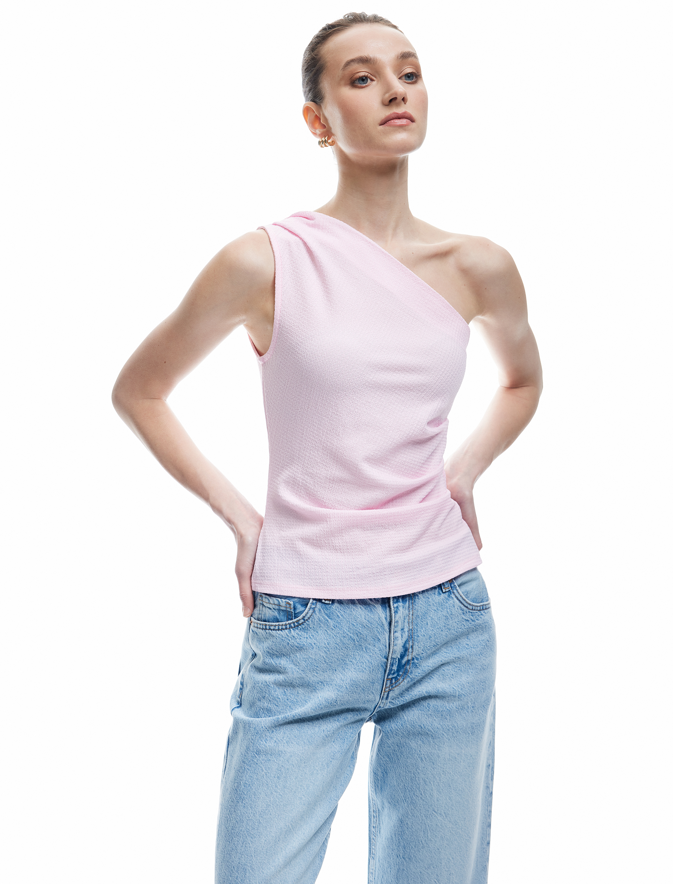   Asimetrik Drape Detaylı Tek Omuz Bluz